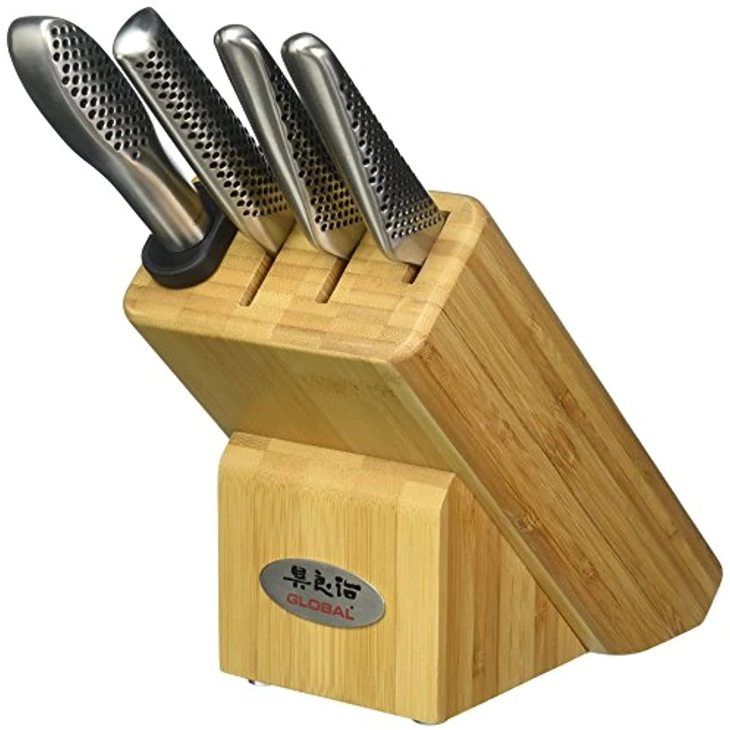 Premium Global Masuta 5-Piece Knife Block Set - High-Quality Stainless Steel Kitchen Knives with Wooden Holder - Perfect for Home Chefs, Cooking Enthusiasts & Professional Kitchens