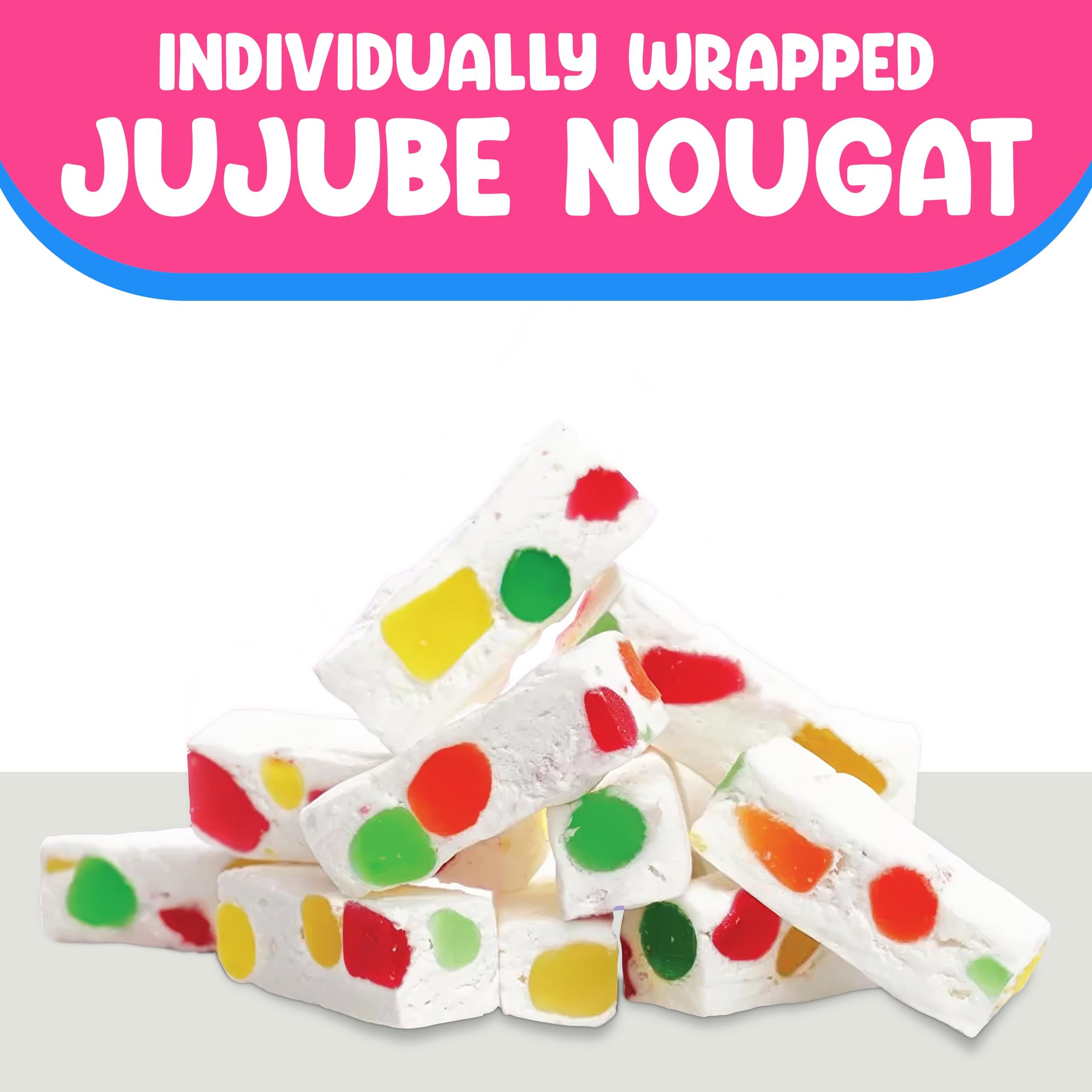 Jujube Nougat Candy 10oz (26 Pieces) - Individually Wrapped Fruit Chews for Sharing - Perfect for Parties & Gifts