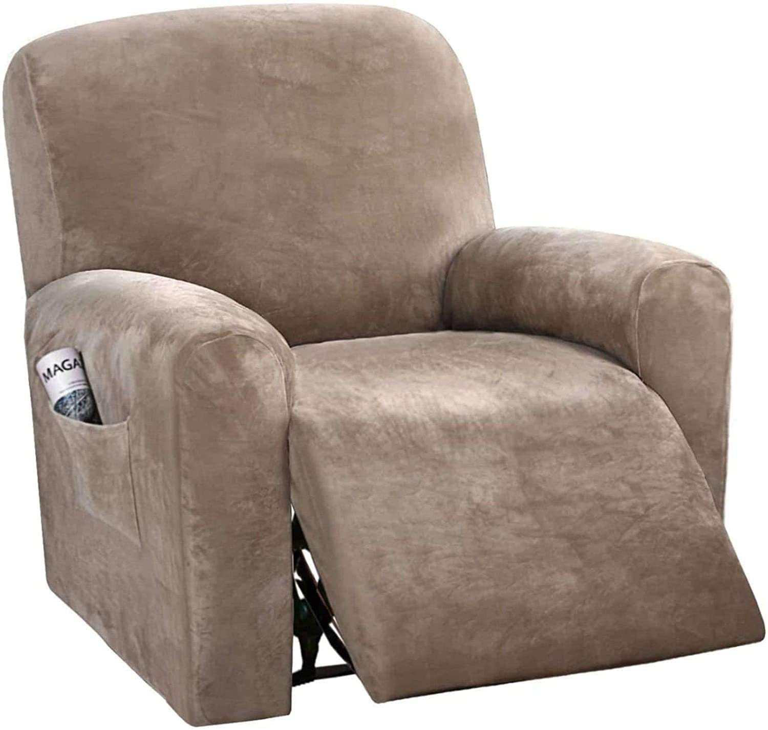 ZYXFYY Recliner Chair Cover - 4-Piece Thick Velvet Slipcover for Armchairs & Sofas, Soft Protector for Living Room, Bedroom, or Office (Taupe) - Perfect for Home Decor, Pet Protection & Furniture Care