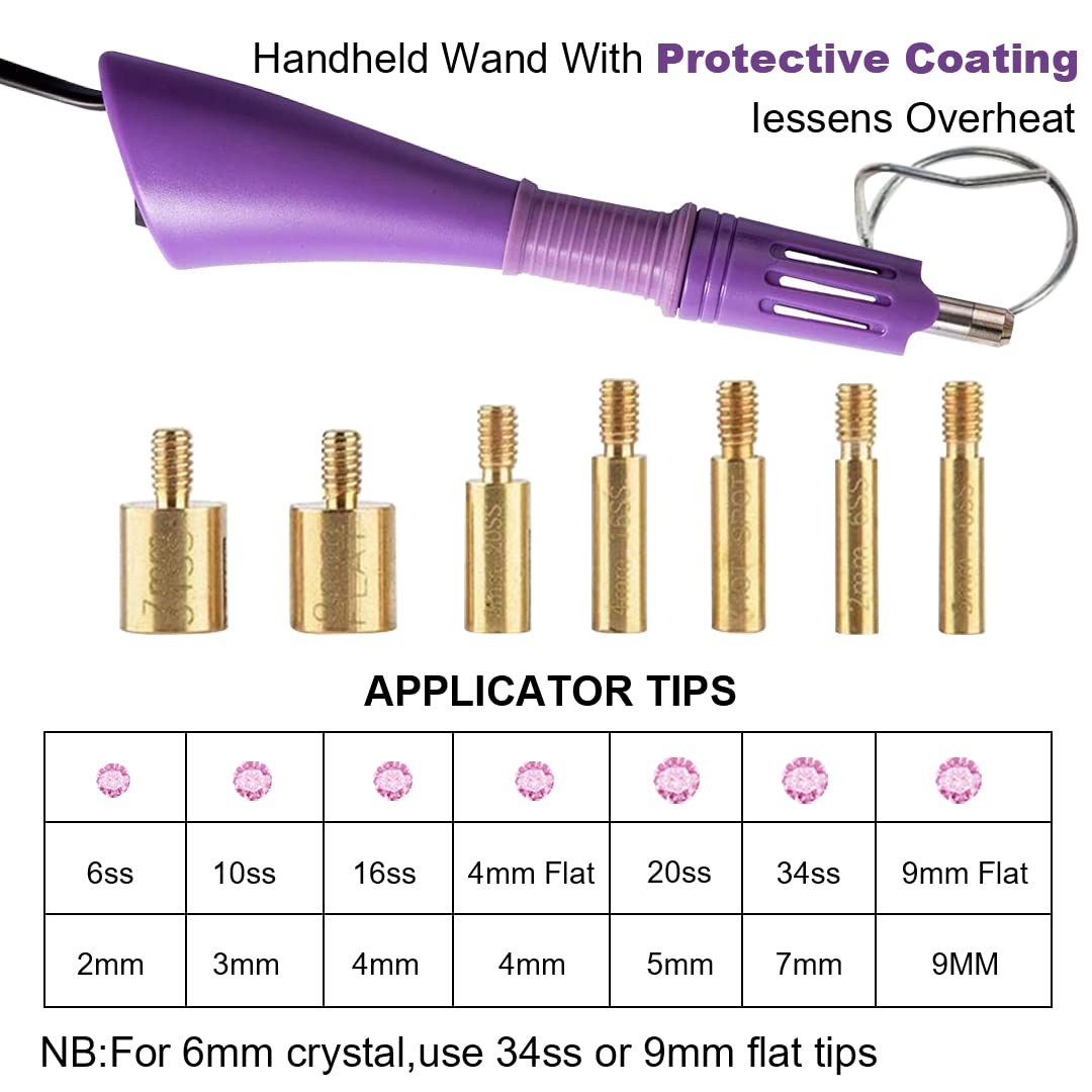 Professional 7-in-1 Hotfix Rhinestone Applicator Kit with 7 Size Tips & Stand - DIY Iron-on Crystal Gem Tool for Clothing, Shoes, Bags & Crafts (Purple)