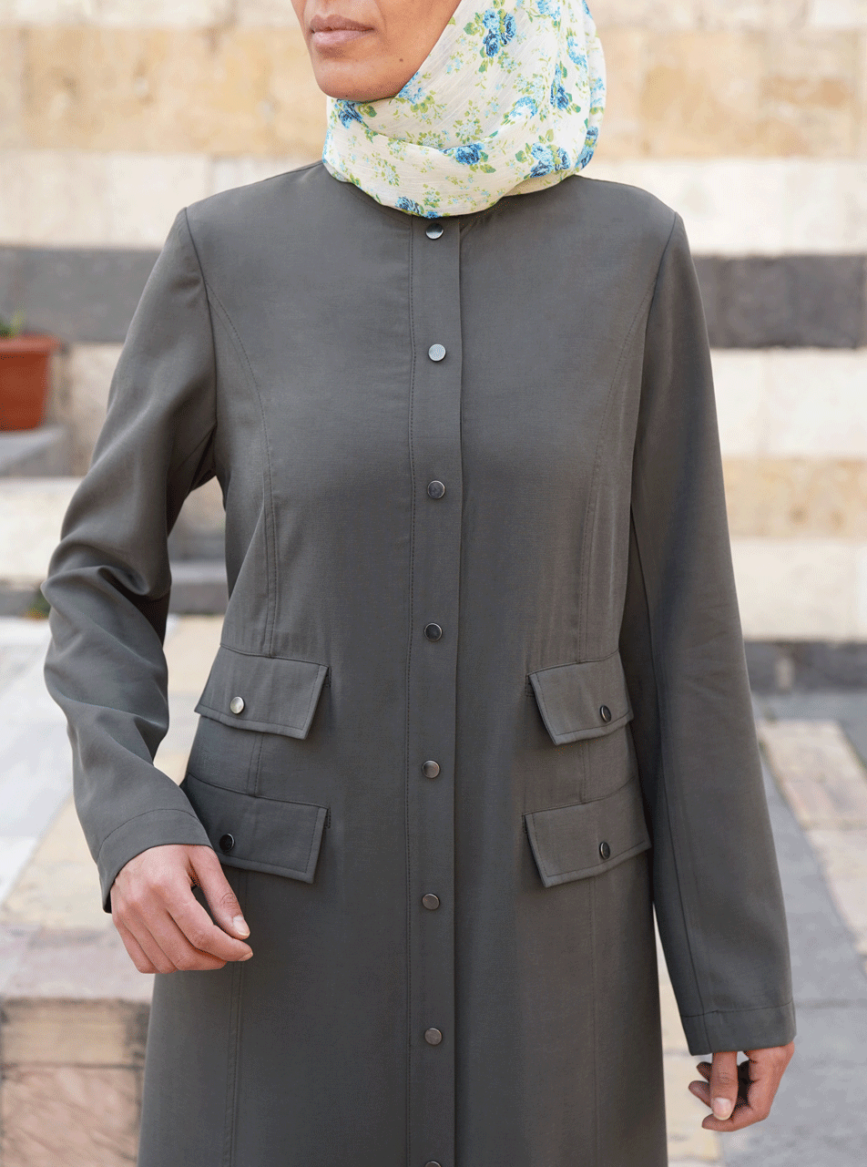 Snap Button Pocketed Jilbab - Modest Muslim Prayer Dress with Convenient Pockets - Perfect for Daily Wear, Prayer & Outdoor Activities