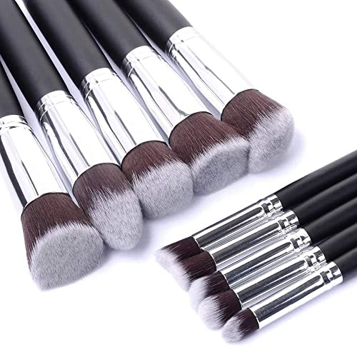 Premium 10-Piece Makeup Brush Set - Synthetic Foundation, Powder, Concealer & Eyeshadow Brushes for Flawless Makeup Application | Perfect for Professional Artists & Beginners | Home, Travel & Salon Use