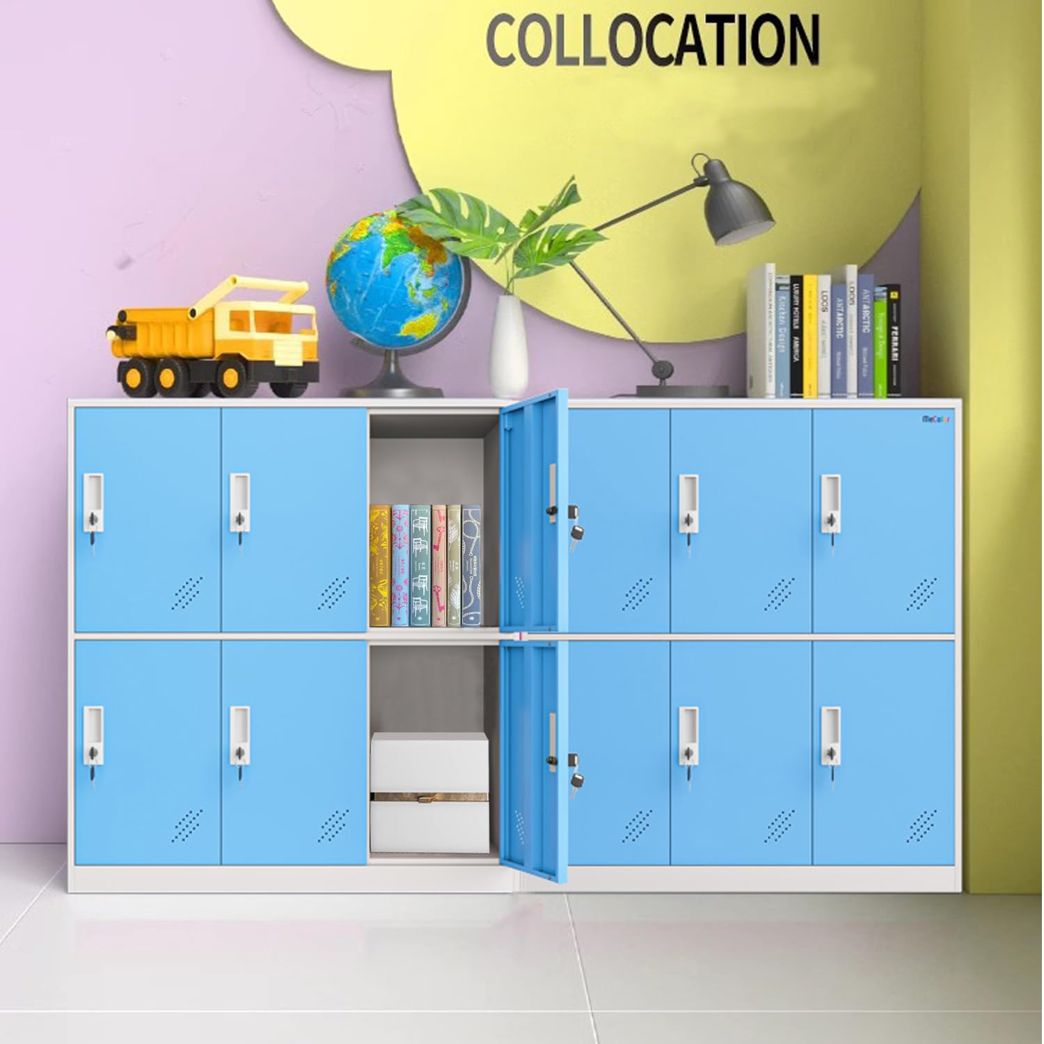 MECOLOR Blue Metal Locker - Heavy Duty Gym Locker, School Cabinet & Home Storage Organizer with Lockable Doors (6 Drawers) - Perfect for Office, Employee Storage & Living Room Organization