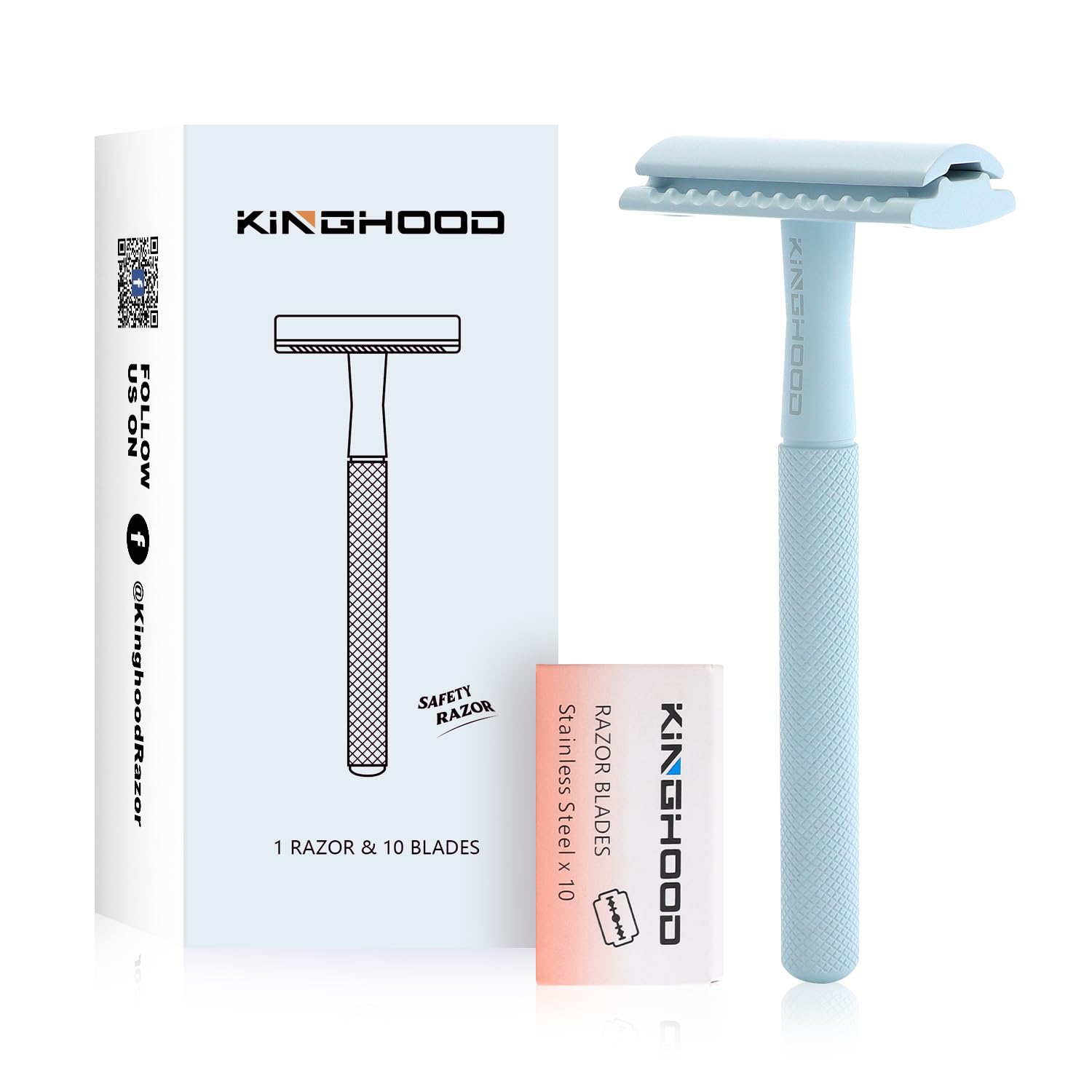 Premium Brass Safety Razor with 10 Double Edge Blades - Eco-Friendly Reusable Razor for Men with Weighted Long Handle - Ideal for Sensitive Skin & Close Shaving - Perfect for Travel, Daily Grooming & Wet Shaving Rituals