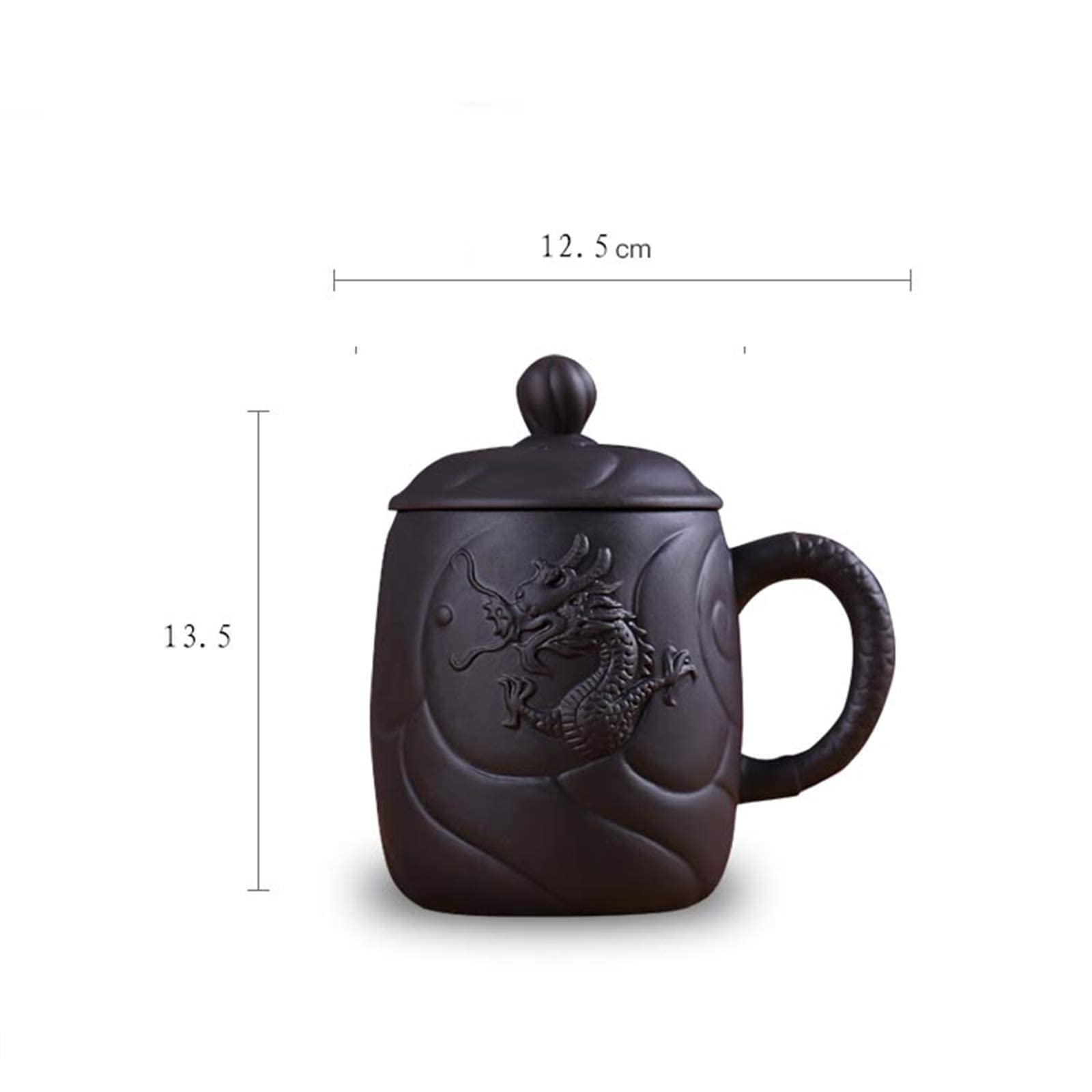 Premium Handmade Zisha Dragon Purple Clay Tea Cup with Lid & Infuser - 440ml Ceramic Tea Mug for Gongfu Tea, Herbal Brewing & Relaxation
