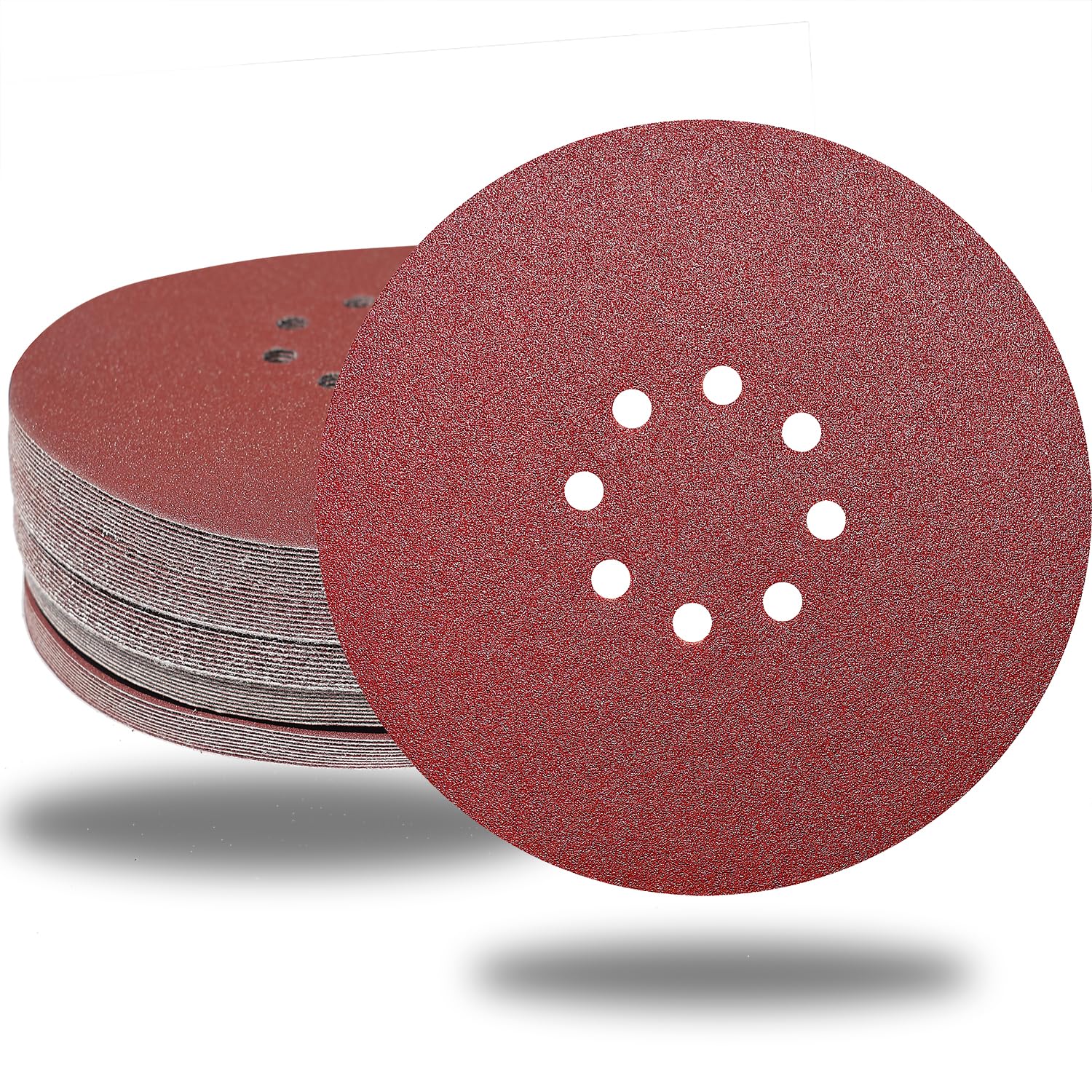 50 PCS 9 Inch 8 Hole Drywall Sanding Discs - 60/80/120/150/240 Grits Hook & Loop Sandpaper for Drywall, Walls & Floors | Perfect for Home Renovation, Drywall Repair & Surface Polishing