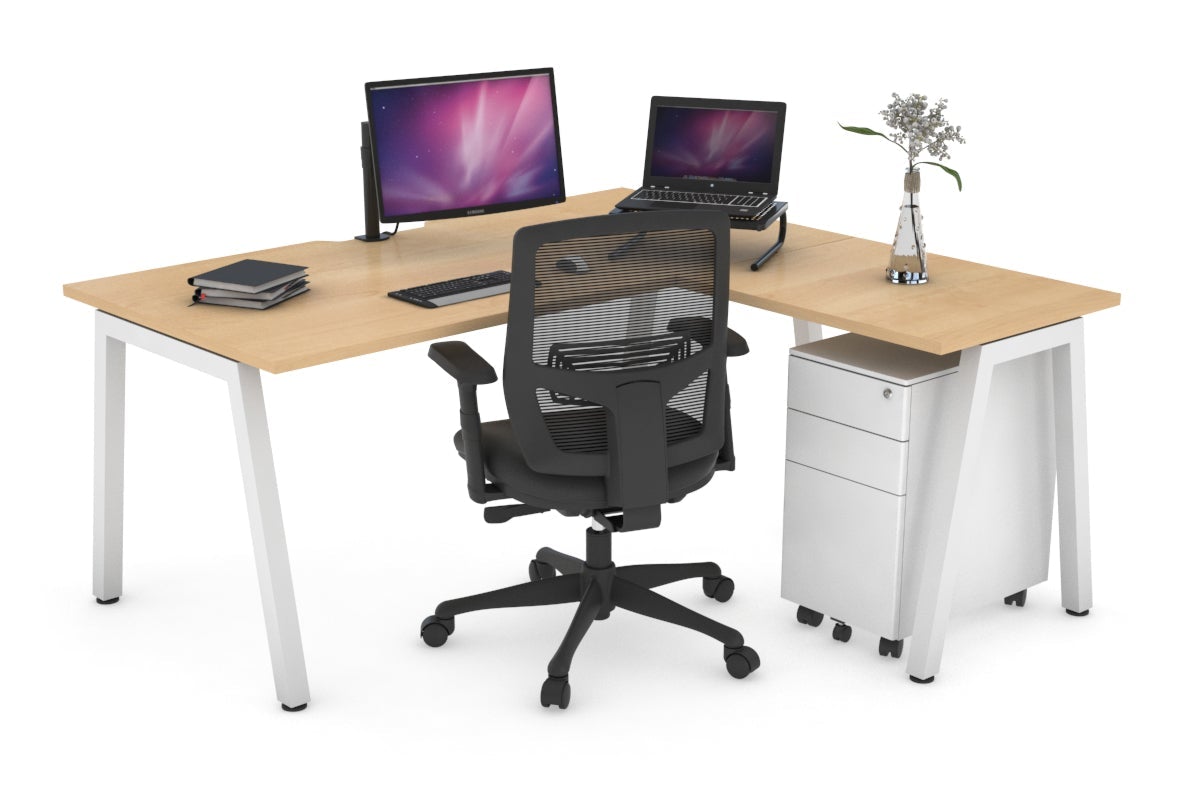 Quadro A Legs L-Shaped Corner Office Desk - 1600L x 1800W with Cable Management | Modern Home & Office Workspace Solution