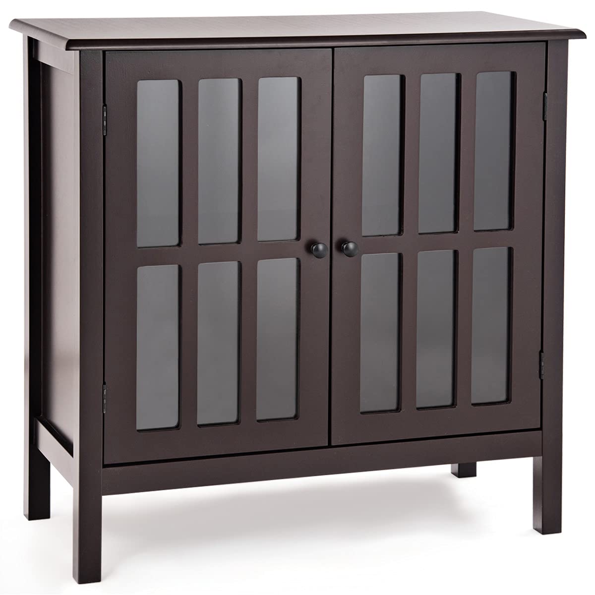 Modern Storage Cabinet with 2 Glass Doors & Solid Wood Legs - Multifunctional Console Table, Sideboard Buffet Display Cabinet for Kitchen, Hallway, Living Room - Perfect for Home Organization & Stylish Decor (Brown)