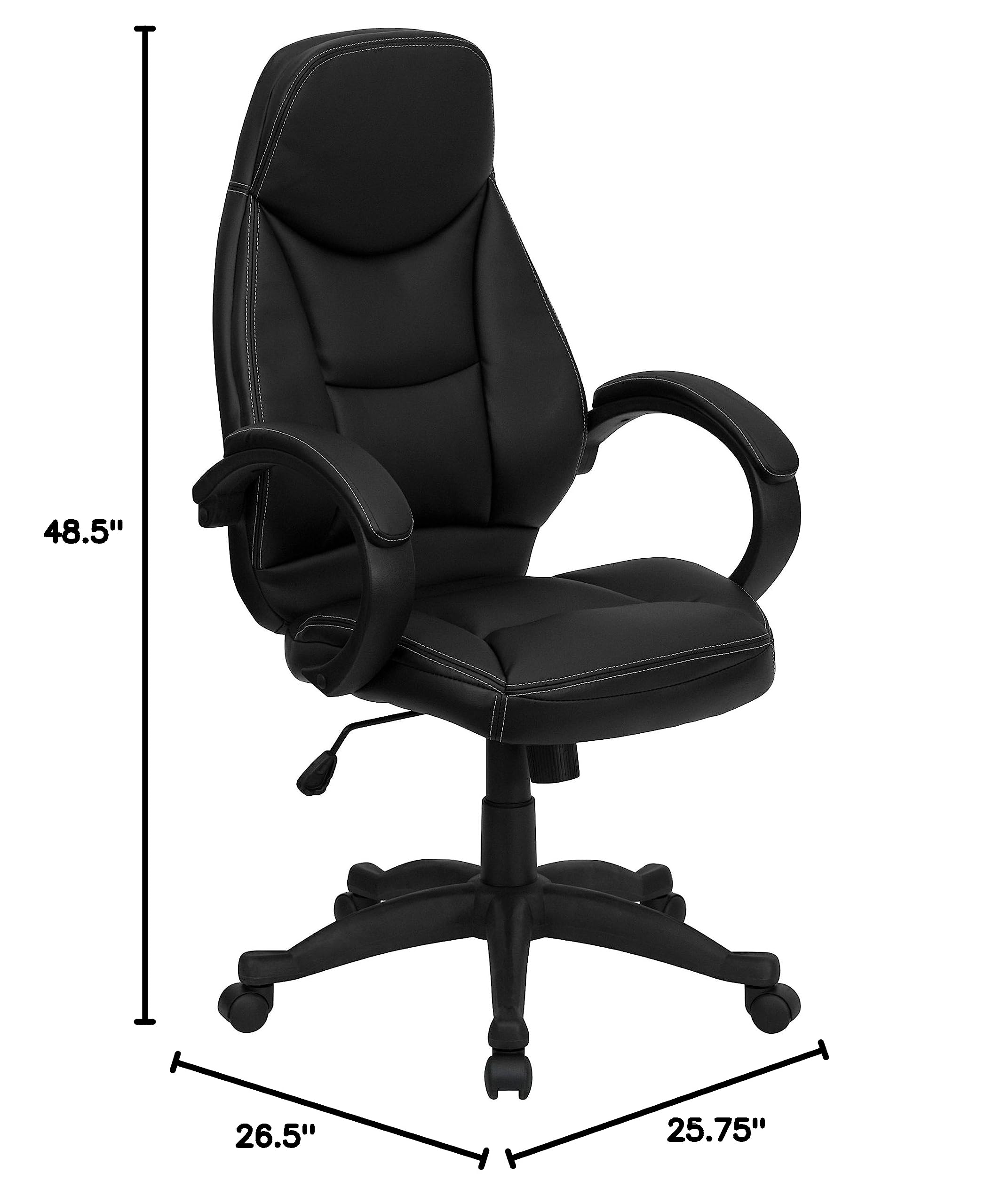 Premium High Back Black LeatherSoft Ergonomic Office Chair with Curved Back & Loop Arms - Ideal for Home Office, Gaming & Workspaces