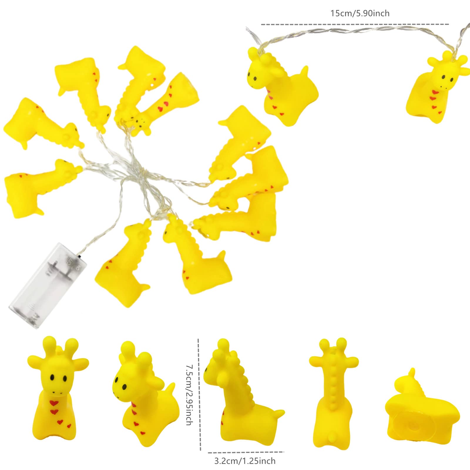 Battery Operated Giraffe String Lights - 10 LED Animal Night Lights for Kids Bedroom, Birthday Party & Camping Decor (1.65m) - Perfect for Nursery, Baby Shower & Outdoor Adventures