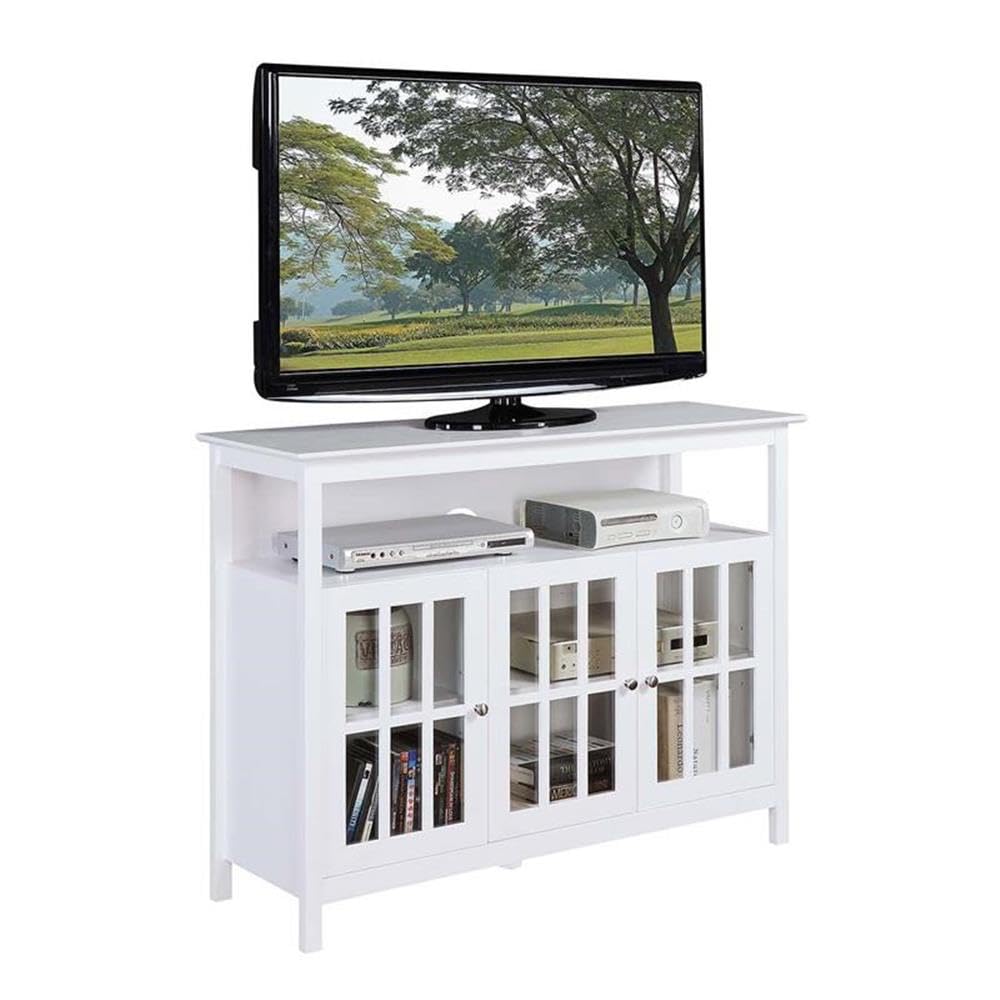 Convenience Concepts Big Sur Deluxe TV Stand - 55 Inch Entertainment Center with Storage Cabinets & Shelves, White - Perfect for Living Room, Bedroom & Home Theater Setup