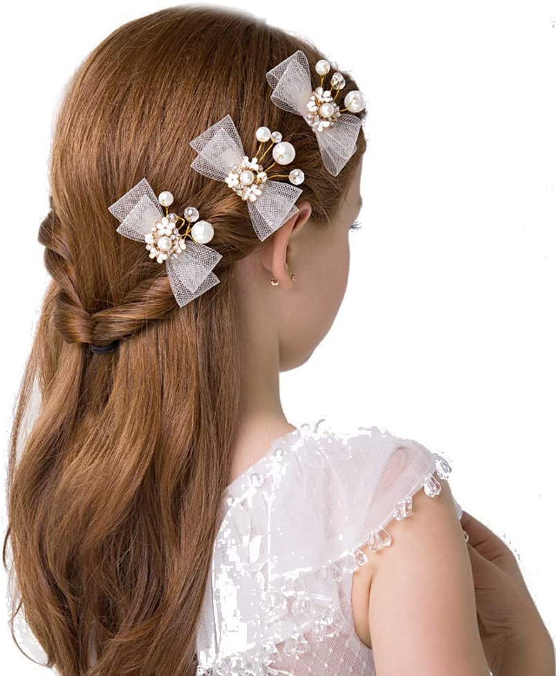 Elegant Lace Bowknot Faux Pearl Hair Clips for Women - Fashion Hair Barrettes & Hairpins, Wedding Party Jewelry Accessories - Perfect for Bridal, Prom, and Special Occasions
