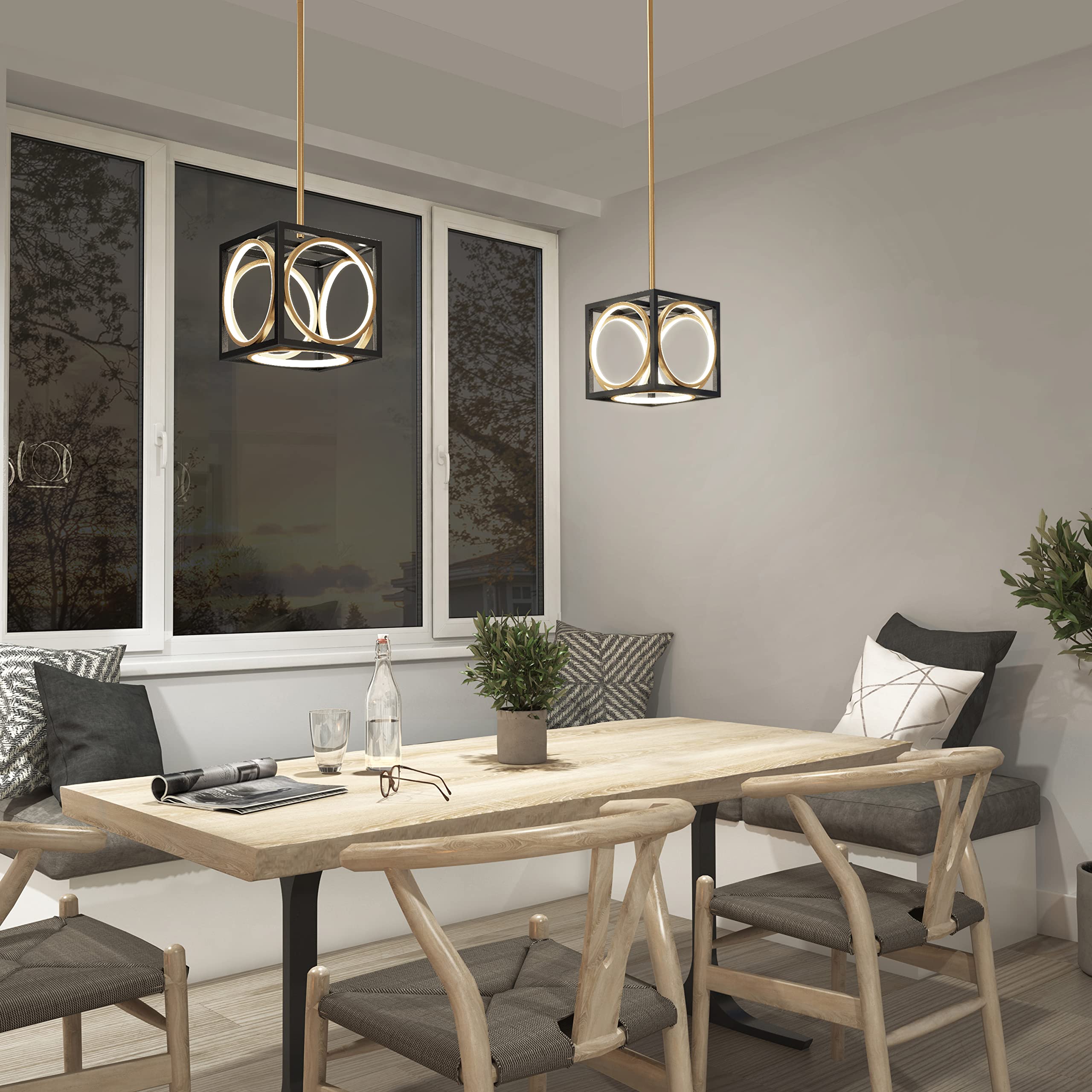 Artika Astoria 13W Modern Geometric Square Pendant Light - Black & Gold Kitchen Island Lighting Fixture, 800 Lumens 3000K Warm White LED, No Bulb Required - Perfect for Dining Room, Kitchen Island, Bar Counter and Restaurant Lighting