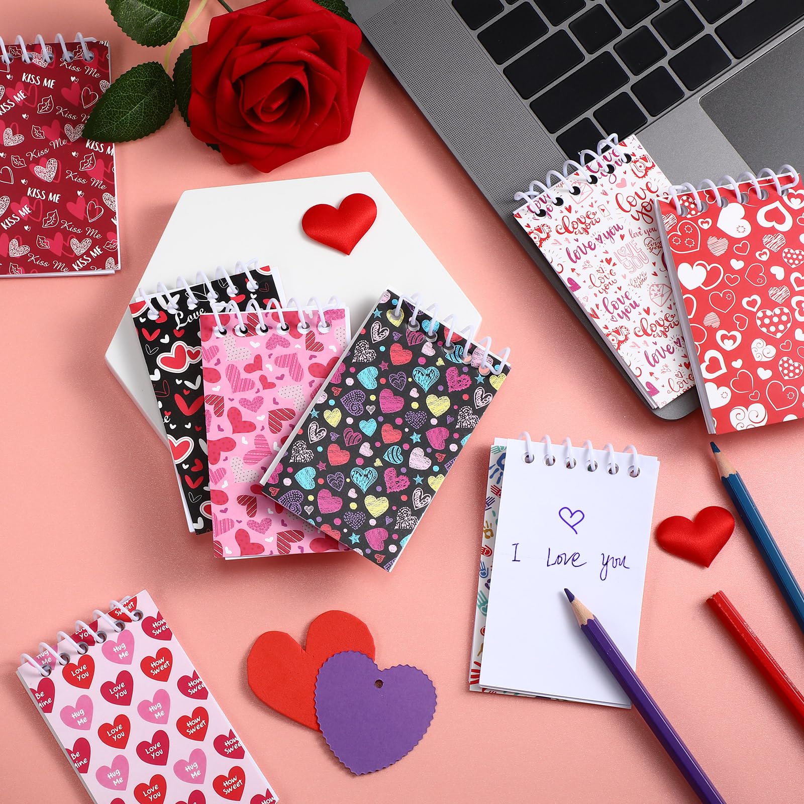 Zonon Mini Valentine's Day Notepads - 48 Pack Tiny Heart Spiral Notebooks for Classroom Rewards, Teacher Student Supplies, School Party Favors | Perfect for Valentine's Day Gifts, Classroom Incentives & Party Decorations