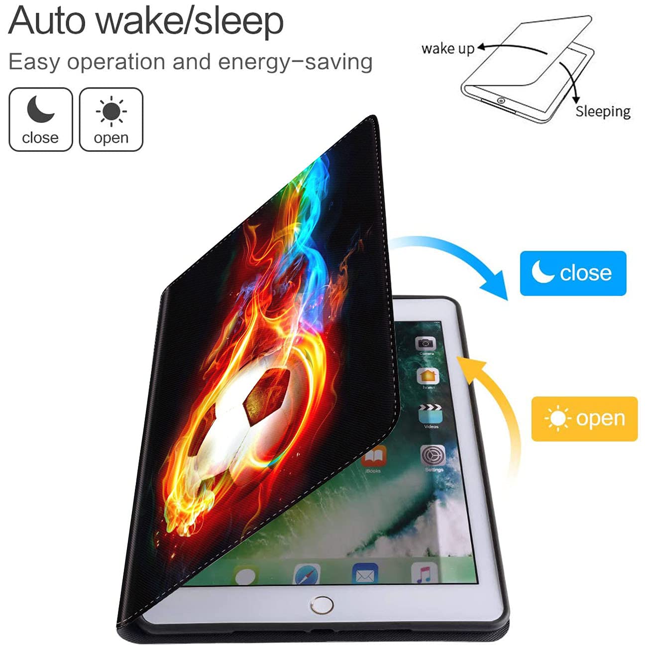 Shockproof iPad Case for iPad 10.2 (8th/7th Gen 2020/2019) & iPad Air/Pro 10.5 inch - Durable Protective Cover with Flame Soccer Design - Perfect for Work, School & Travel