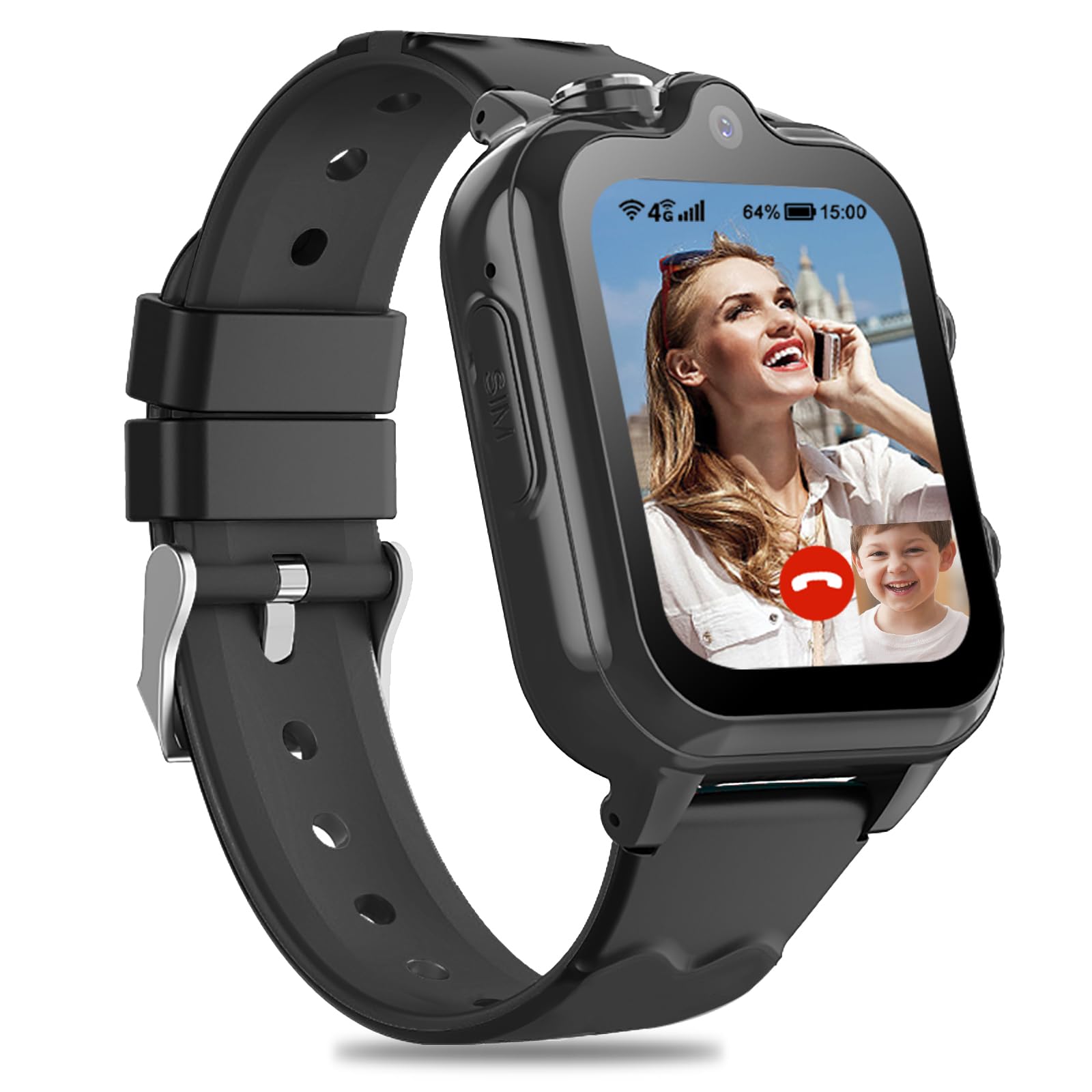 **4G Kids Smart Watch with Phone Calling & Text Messaging - WiFi, Video Chat, Bluetooth, Pedometer, Alarm - Waterproof Wrist Watch for Boys & Girls Ages 4-16 - Perfect Birthday Gift for School, Outdoor & Safety Tracking**