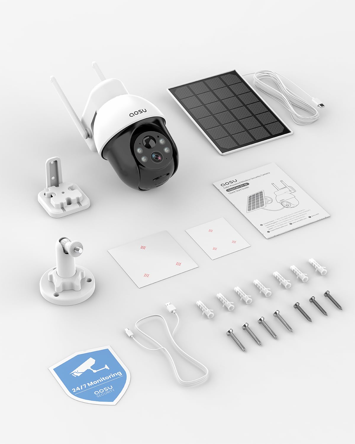 AOSU 5MP Solar Security Camera Outdoor with Color Night Vision, 2 Pack Wireless Home Security Cameras with Auto Tracking, Solar Panel, 2-Way Audio & 2.4GHz WiFi - Ideal for Home, Garage, Yard & Business Surveillance