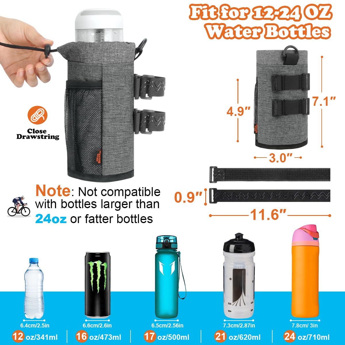 **Insulated Bike Water Bottle Holder - 16-24oz, Non-Slip Straps & Multiple Installation for Mountain, Road, eBike & Scooter - Perfect for Cycling, Commuting & Outdoor Adventures**