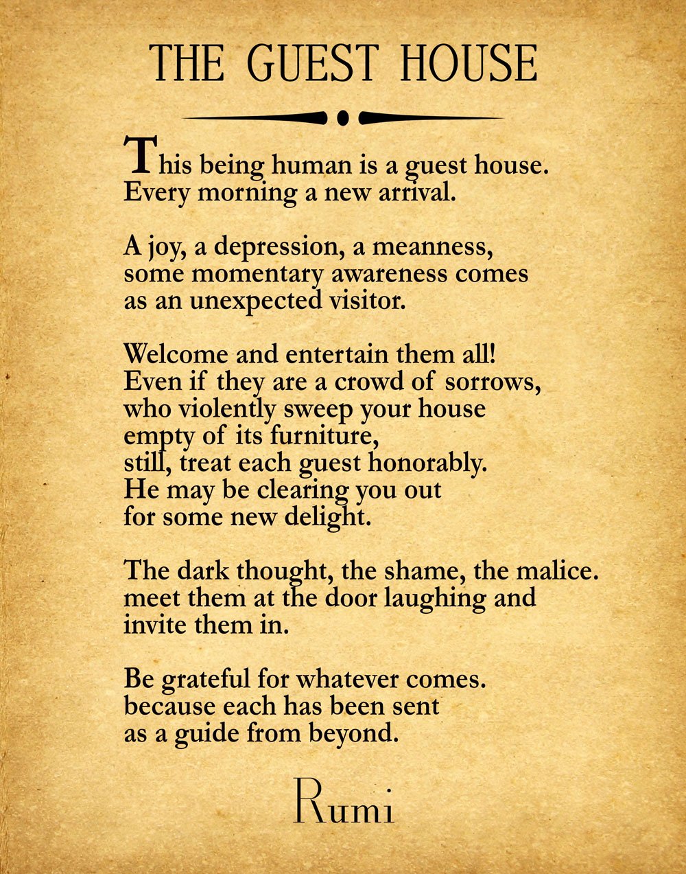 Rumi Poetry Wall Art - 'The Guest House' Poem by Rumi, Vintage Inspirational Quote Print (16x20 Inches) for Bedroom, Living Room & Office Decor - Perfect for Meditation Spaces, Yoga Rooms & Spiritual Gifts
