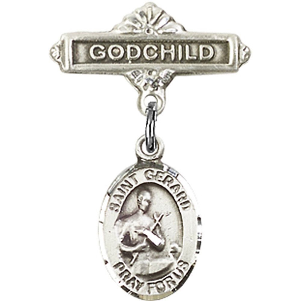 St. Gerard Sterling Silver Baby Badge & Godchild Pin - 1 x 5/8 Inch - Perfect for Christenings, Baptisms & Religious Gifts