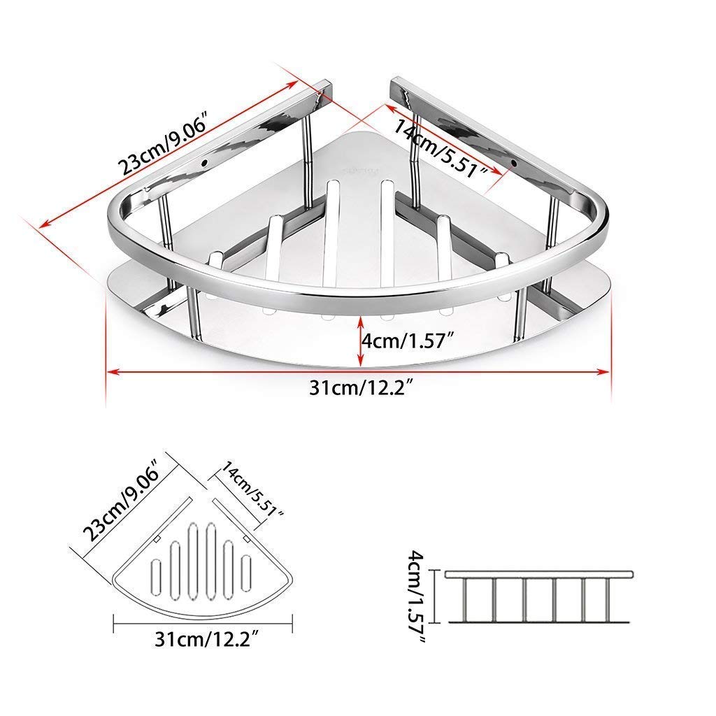 JAGGER JAG193 18x5 Inch 304 Stainless Steel Corner Shelf - Wall Mounted Bathroom & Kitchen Organizer, Chrome Finish (2-Pack) - Perfect for Small Spaces, Shower Storage & Kitchen Organization