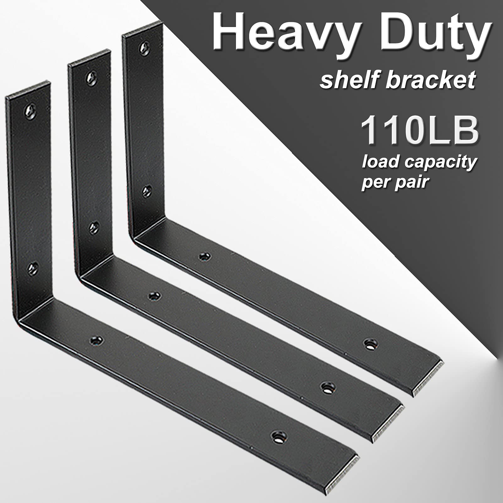 10 Inch Heavy Duty Black Metal Shelf Brackets - 8PCS Rustic Industrial L-Shaped Wall Mounts for DIY Shelving Projects | Perfect for Garage Storage, Bookshelves & Home Organization