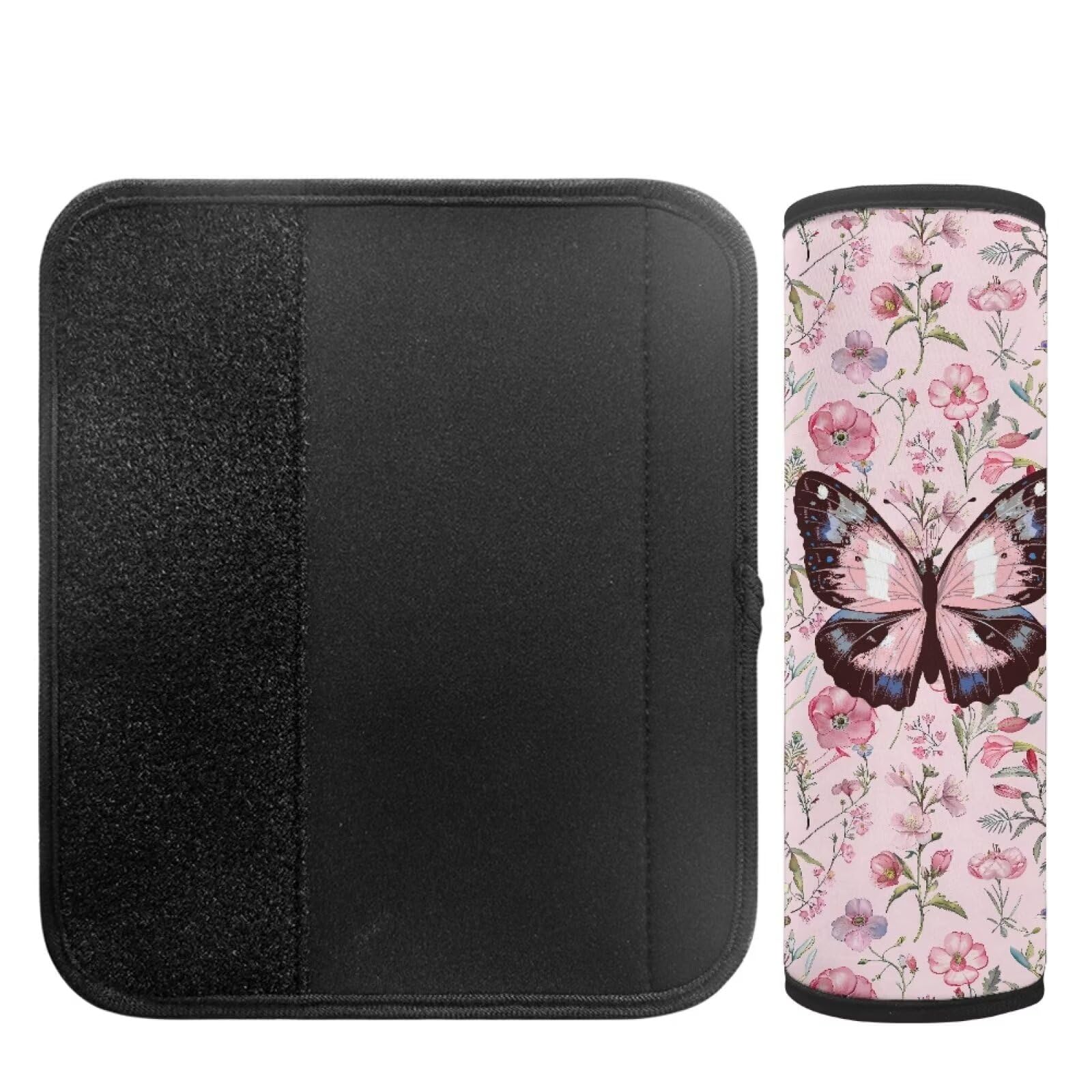 Pink Butterfly Car Seat Strap Covers for Baby & Kids - 2 Pack Anti-Slip Seat Belt Pads, Neck & Shoulder Protection for Strollers, Carriers, Pushchairs - Soft Universal Cushion for Boys & Girls (Perfect for Travel, Shopping & Daily Outings)