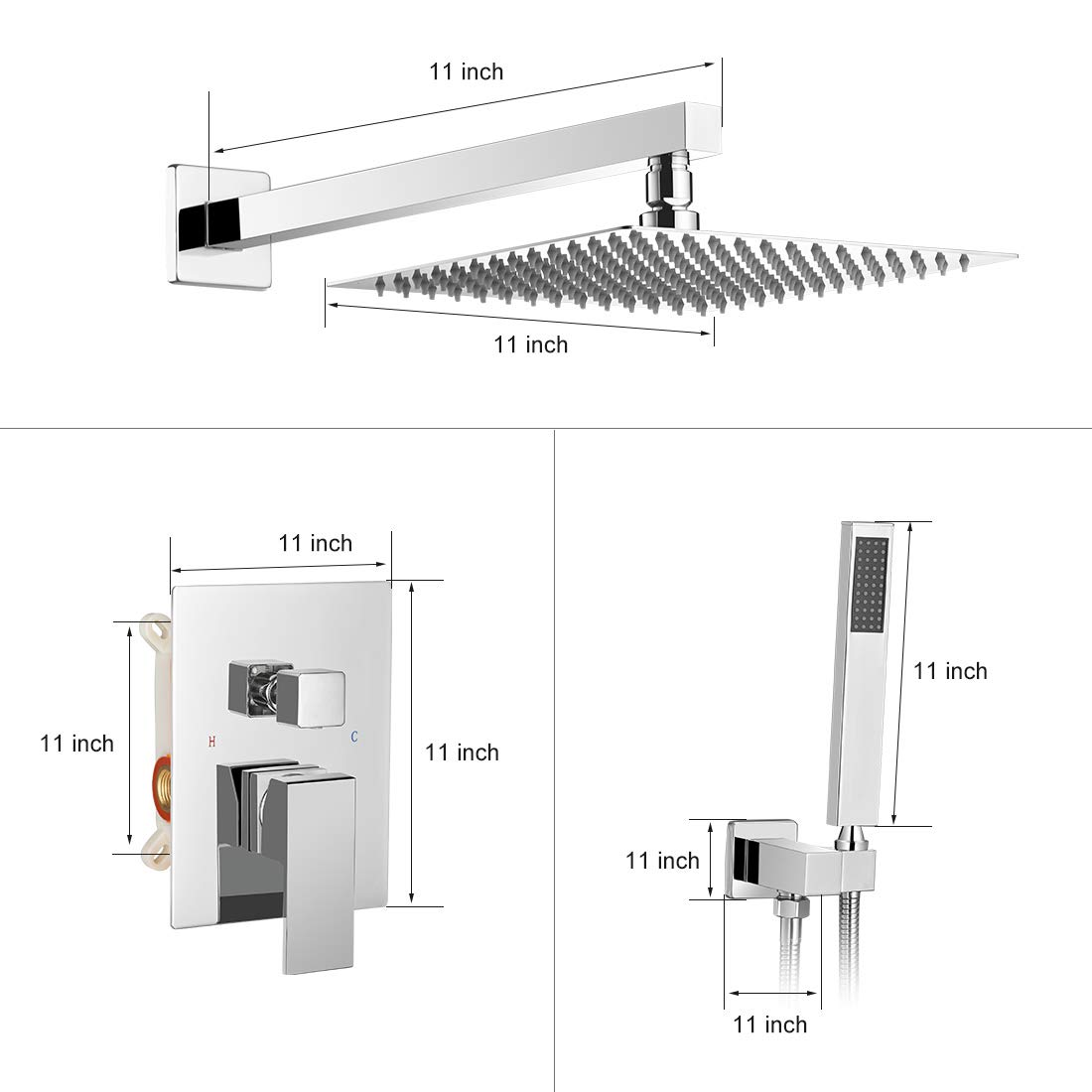 10 Inch Luxury Rain Mixer Shower Combo Set - Wall Mounted Rainfall Shower Head System with Polished Chrome Finish - Includes Rough-in Valve Body and Trim - Perfect for Modern Bathroom Renovations and Spa-Like Shower Experiences