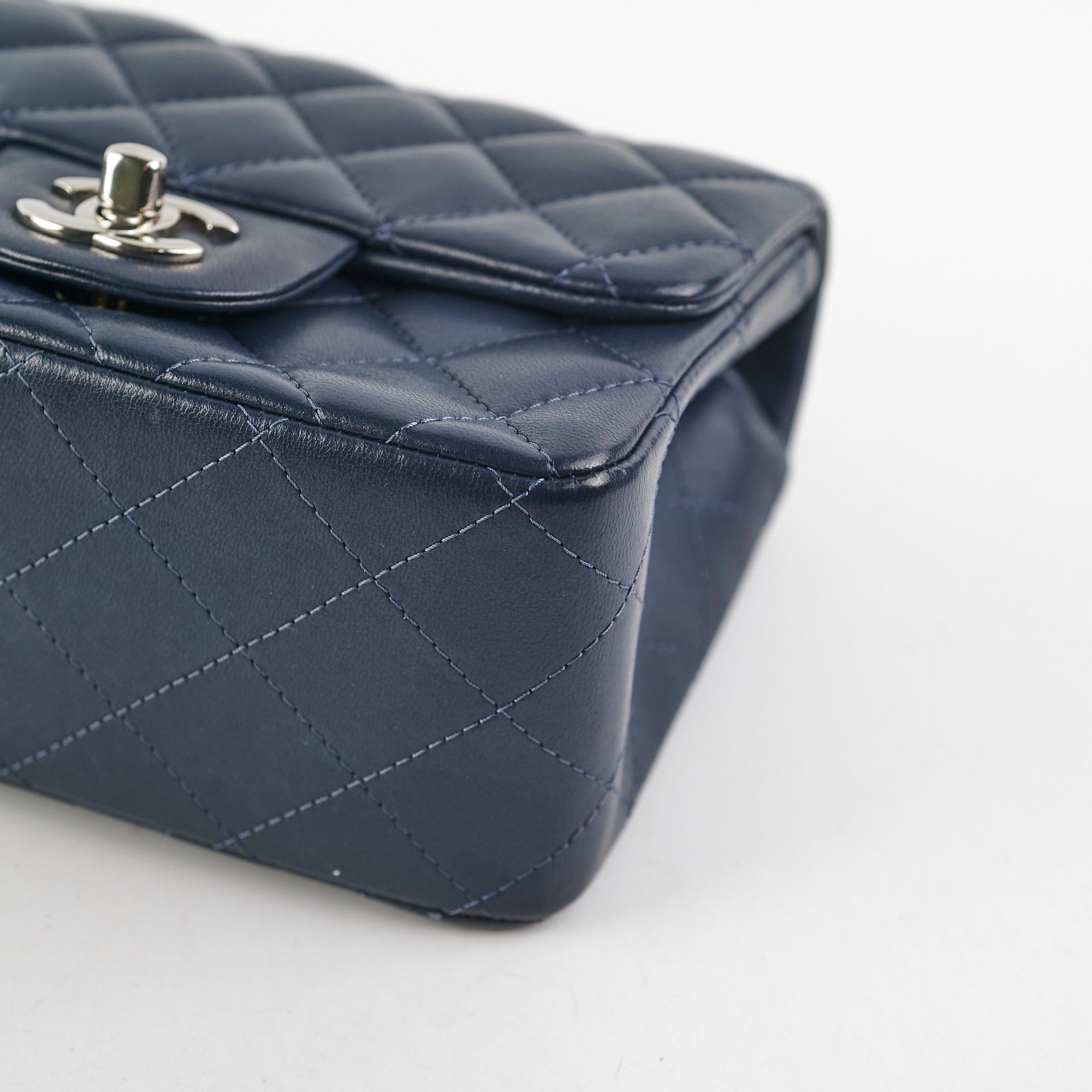 Chanel Mini Square Navy Blue Quilted Lambskin Leather Crossbody Bag - Luxury Designer Handbag for Women, Perfect for Evening Parties & Date Nights