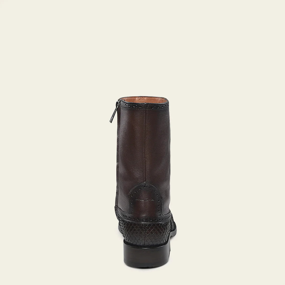 Franco Cuadra Men's Chocolate Brown Python Skin Ankle Boots - Casual Dress Boots for Everyday Wear & Outdoor Adventures