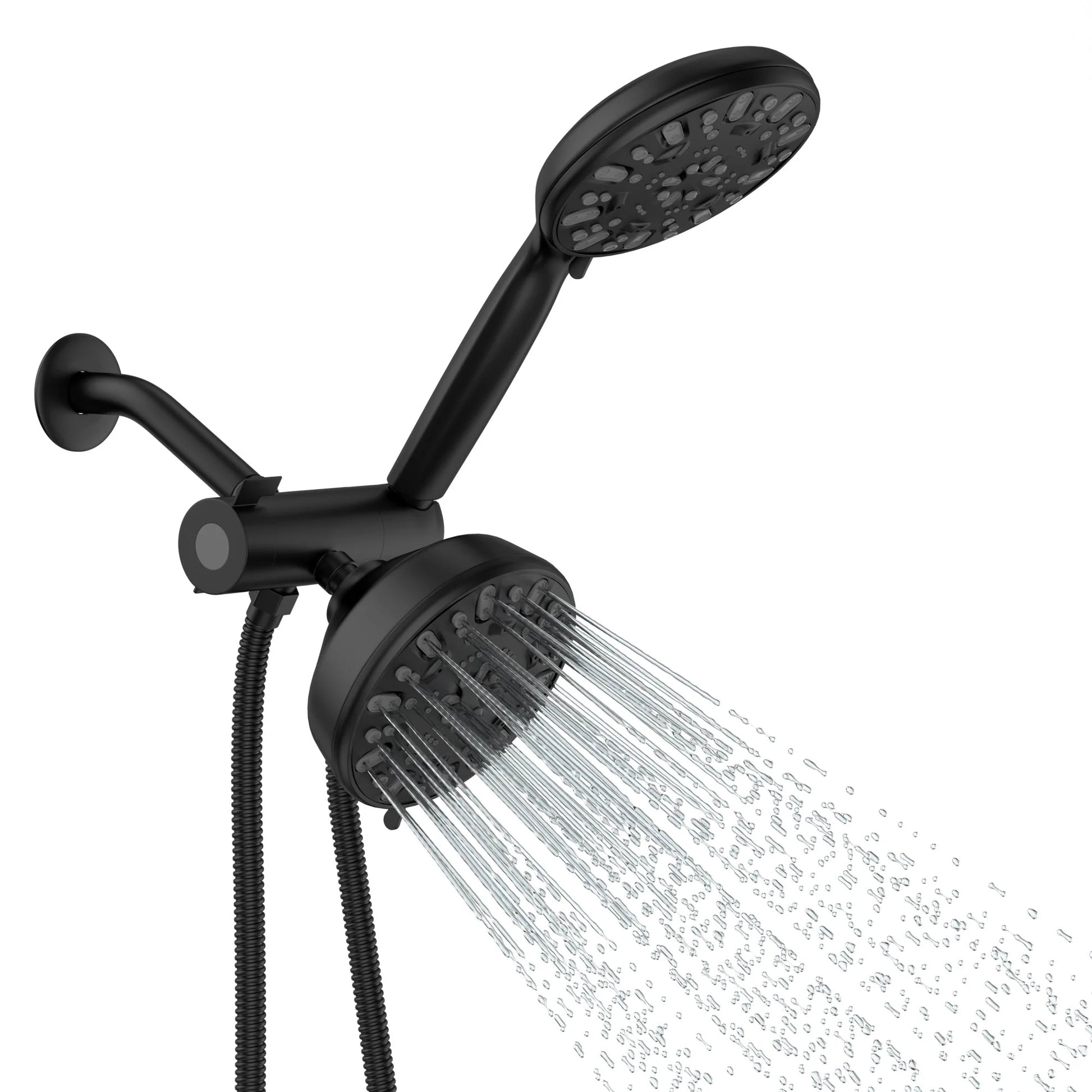 Lordear 5 Inch Matte Black Stainless Steel Dual Head Rainfall Shower Head - Wall Mounted Round Design for Luxurious Spa-Like Bathroom Experience