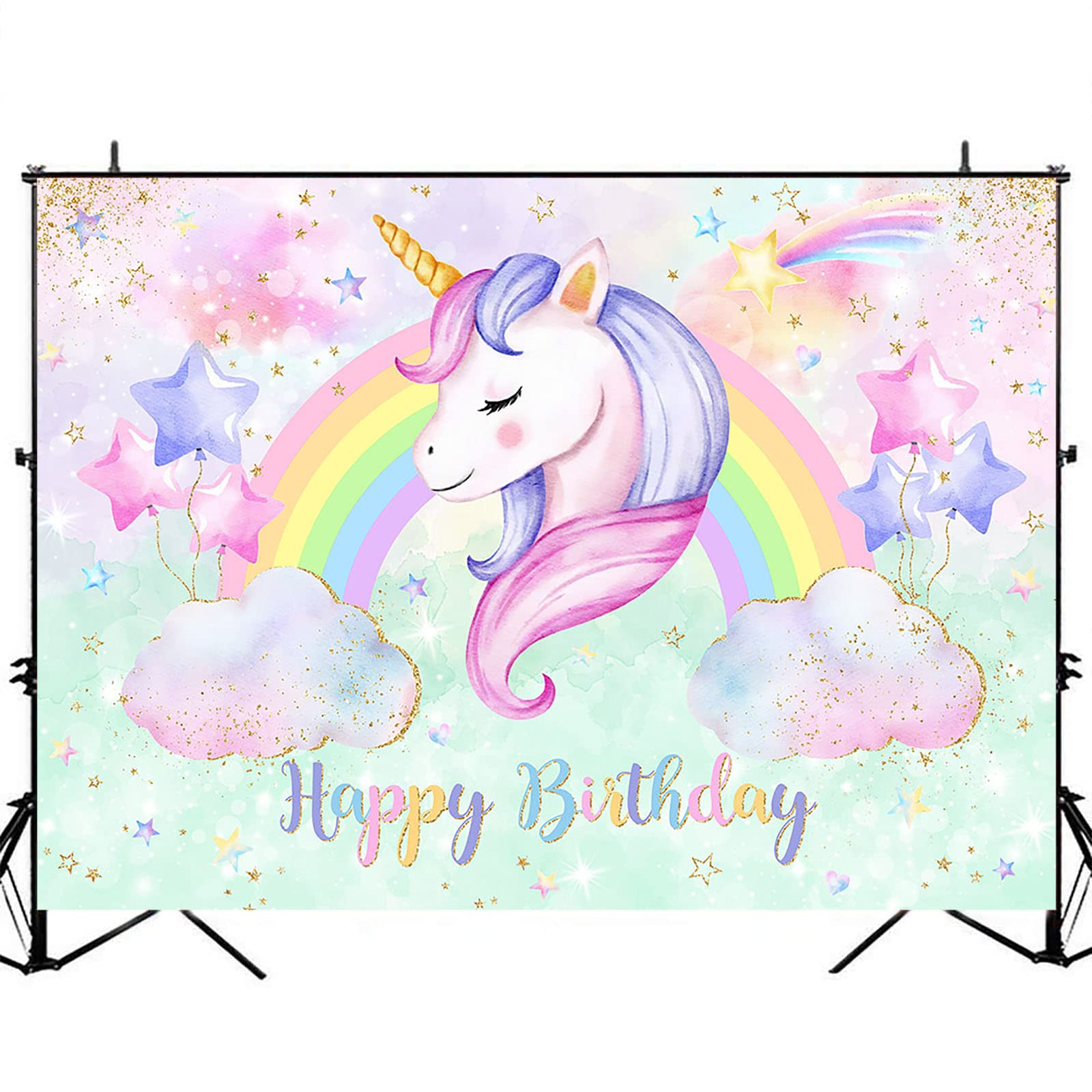 Avezano Unicorn Birthday Backdrop - Pastel Rainbow Decor for Girls Birthday Party, 7x5 ft, Perfect for Unicorn Themed Celebrations, Baby Showers & Photo Booths