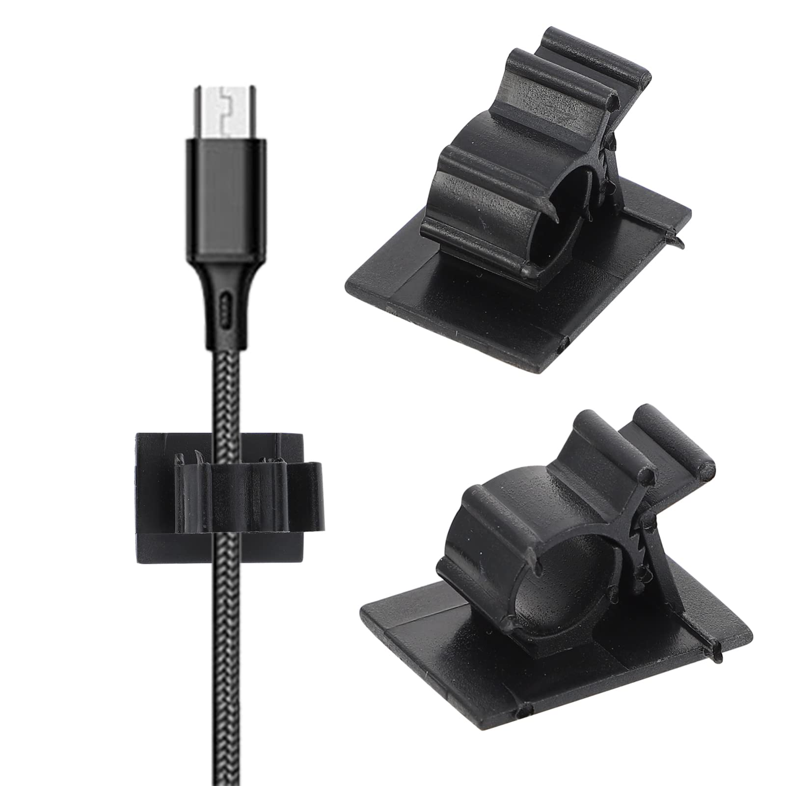 HEMOTON 50-Pack Adhesive Wire Clips - Cord Management Organizers for Desk, Home & Office - Strong Plastic Cable Fasteners for Electric Wires, Cables & Chargers (Perfect for Computer Setups, TV Areas & Workspaces)