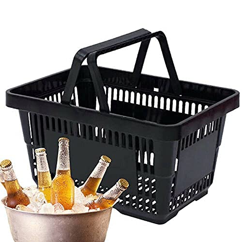 12-Pack Black Plastic Shopping Baskets with Handles - Durable 28L Grocery Baskets (19