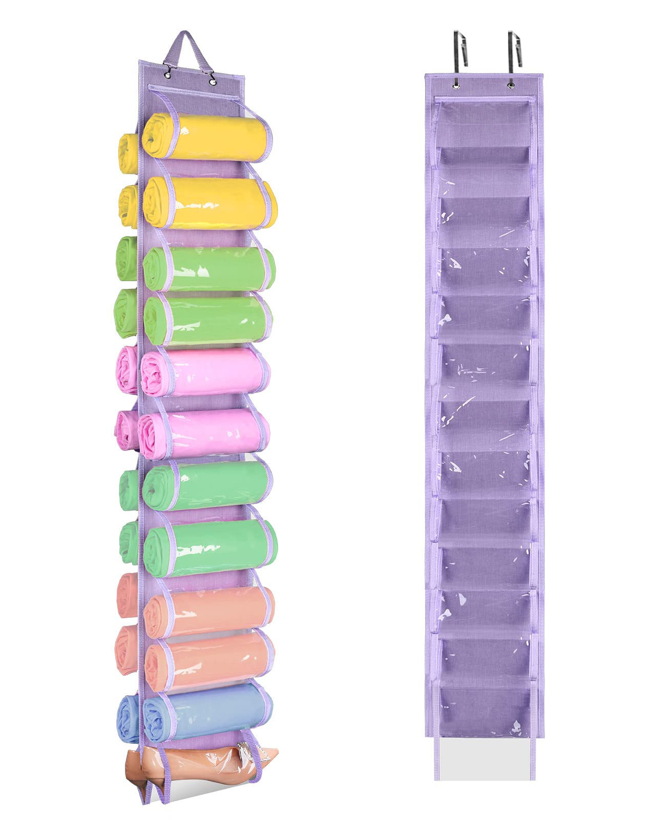 Premium Legging Organizer & Closet Storage Solution - 24 Compartment Space-Saving Clothes Roll Holder for T-Shirts, Pants & Purses (Purple) | Perfect for Bedroom, Dorm & Travel Organization