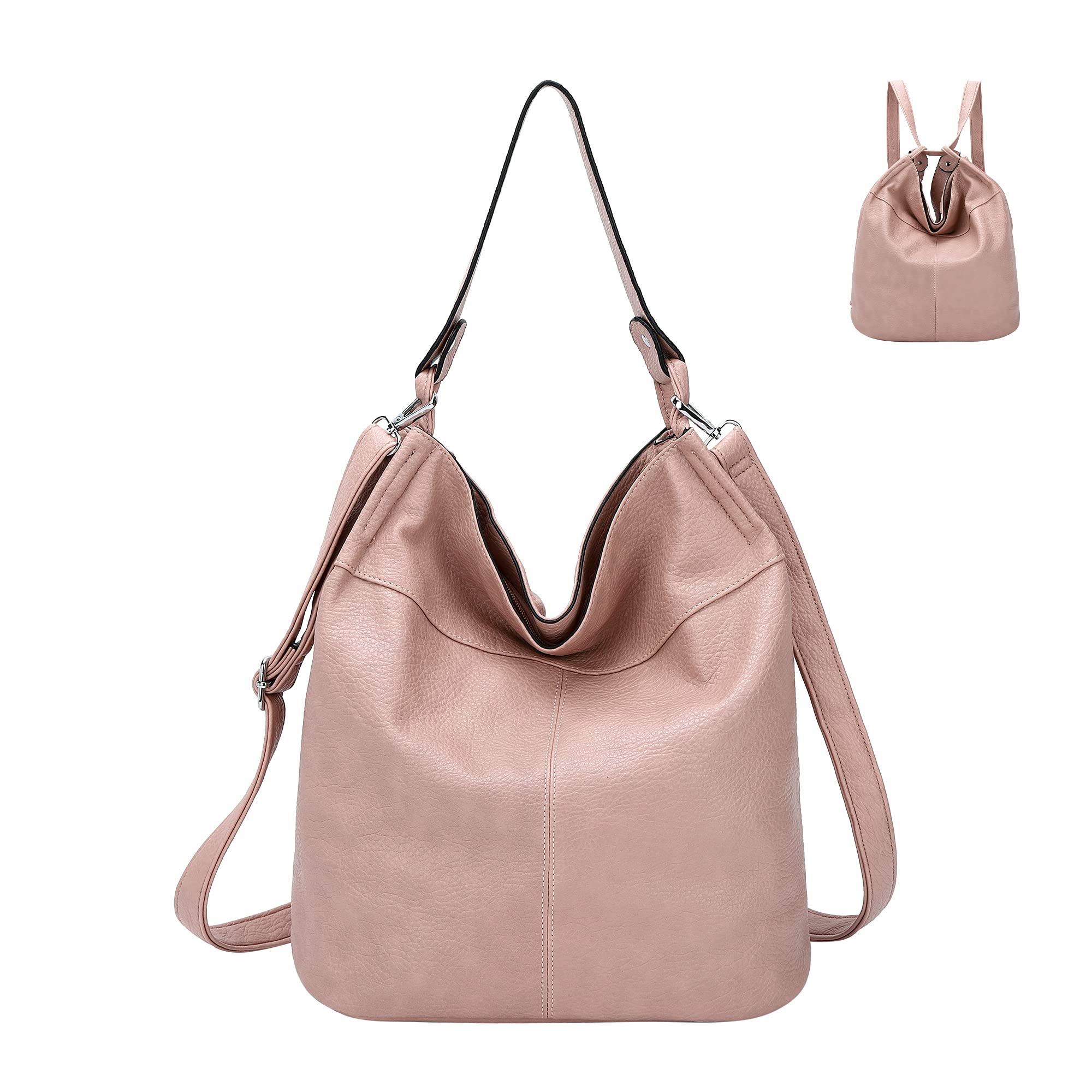 Women's Convertible Backpack Purse - Multifunctional Hobo Tote Satchel Shoulder Bag in Pink | Perfect for Work, Travel & Everyday Use
