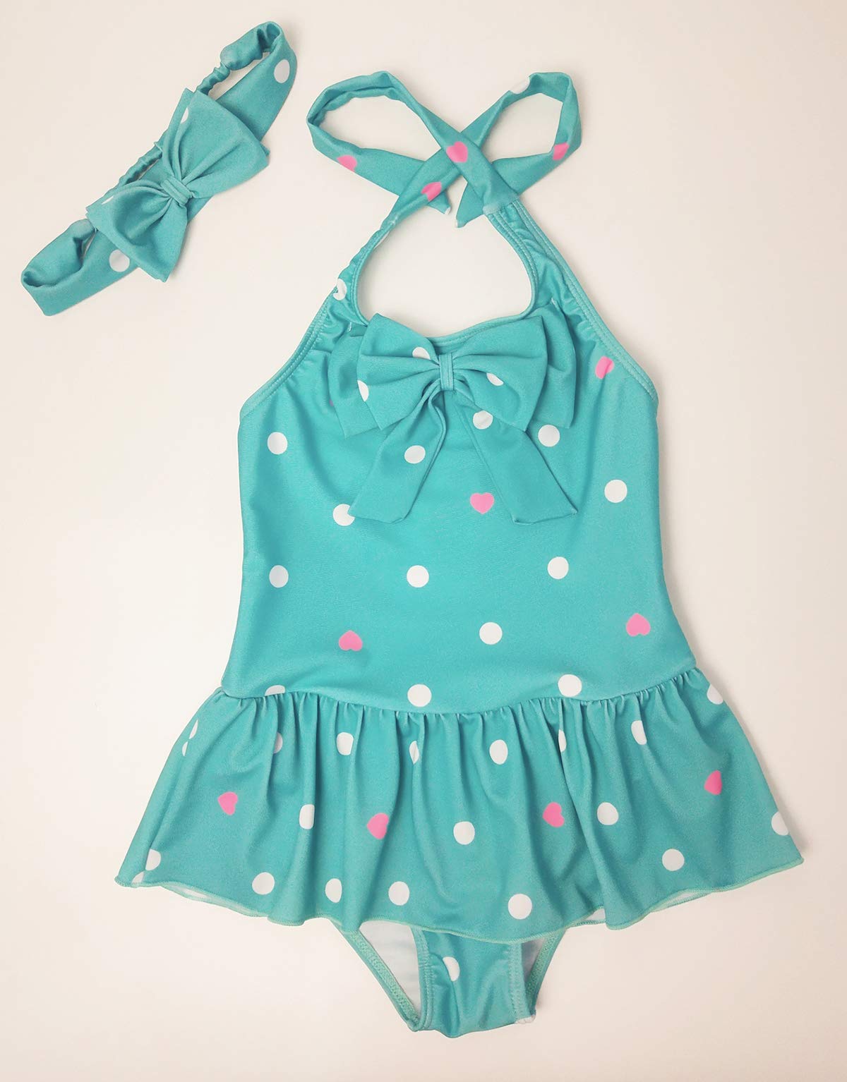 Jastore Girls One Piece Swimsuits for Kids - Cute Bathing Suit with Matching Headband for Beach, Pool & Summer Vacations