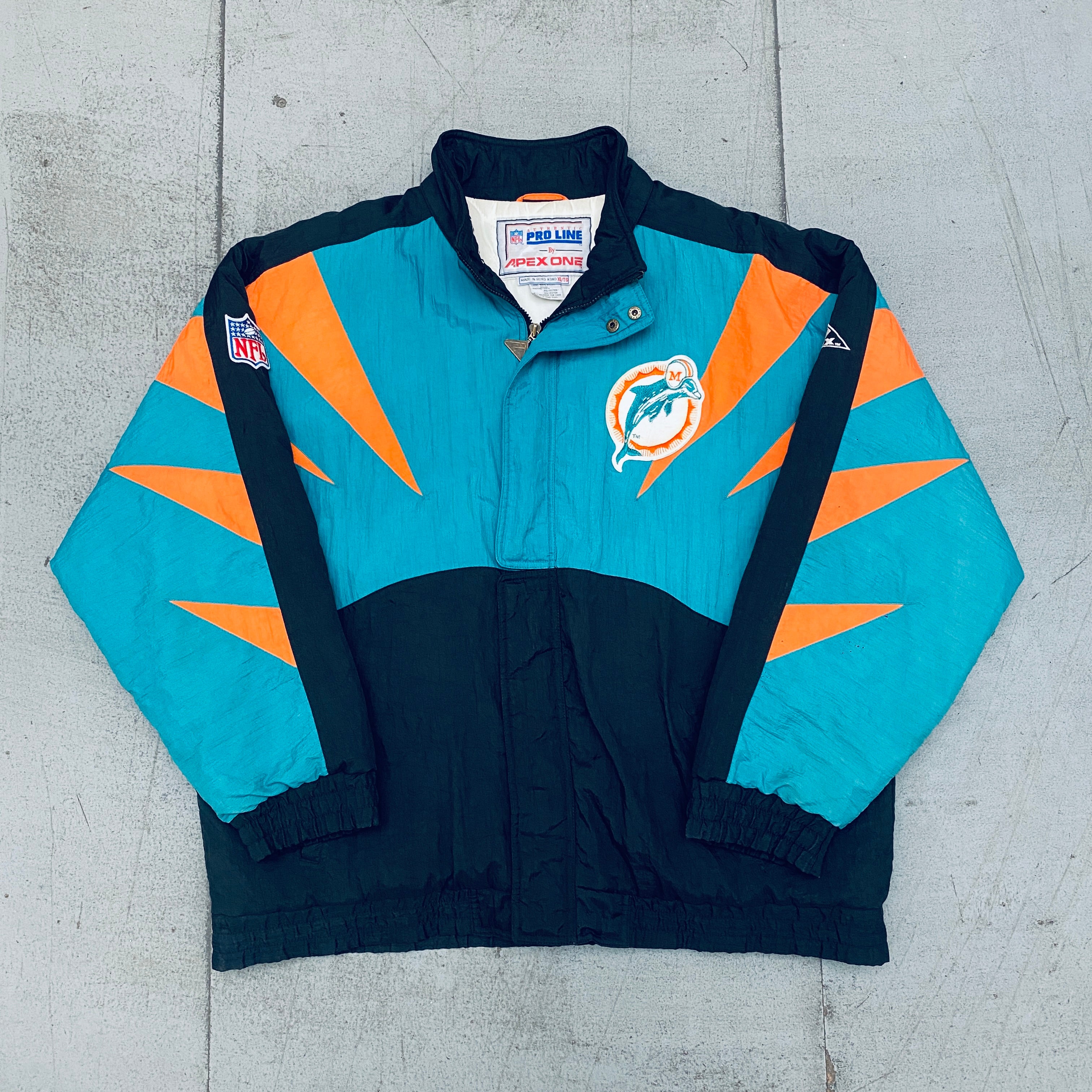 Miami Dolphins 1990s Apex One Sharktooth Full Zip Proline Jacket - XL Size Vintage NFL Football Fan Apparel for Game Day & Outdoor Activities