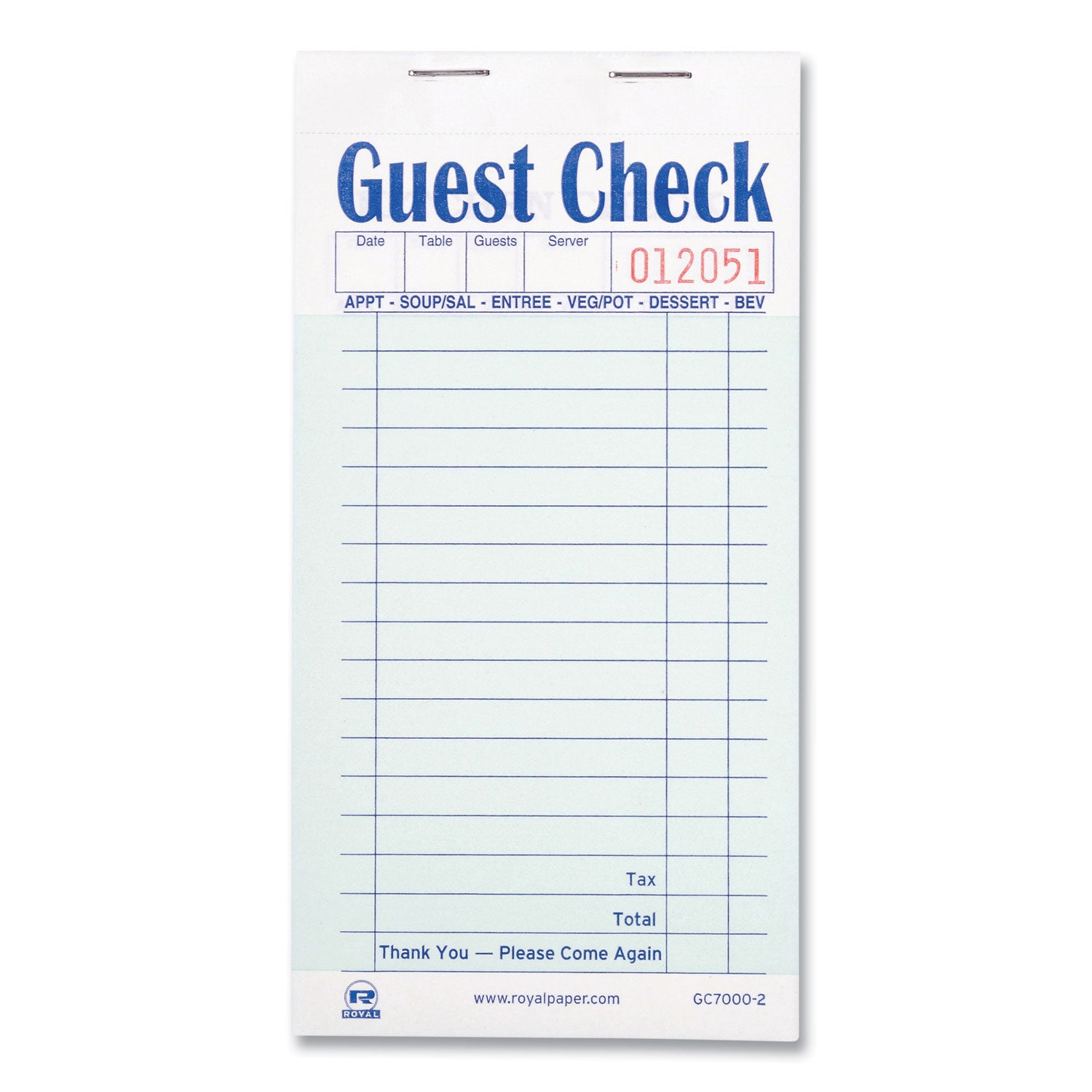 AmerCareRoyal® Guest Check Pad - 2-Part Carbonless, 3.6 x 6.7 Inches, 17 Lines per Form, 50 Forms/Pad, 50 Pads/Carton - Ideal for Restaurants, Cafes & Hospitality Businesses