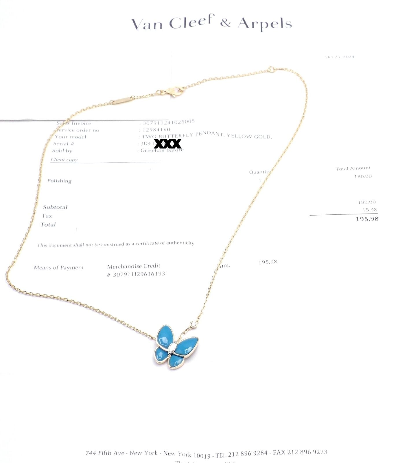 Van Cleef & Arpels 18k Gold Diamond Turquoise Butterfly Pendant Necklace with Certificate - Luxury Jewelry for Women, Perfect for Weddings, Anniversaries & Special Occasions