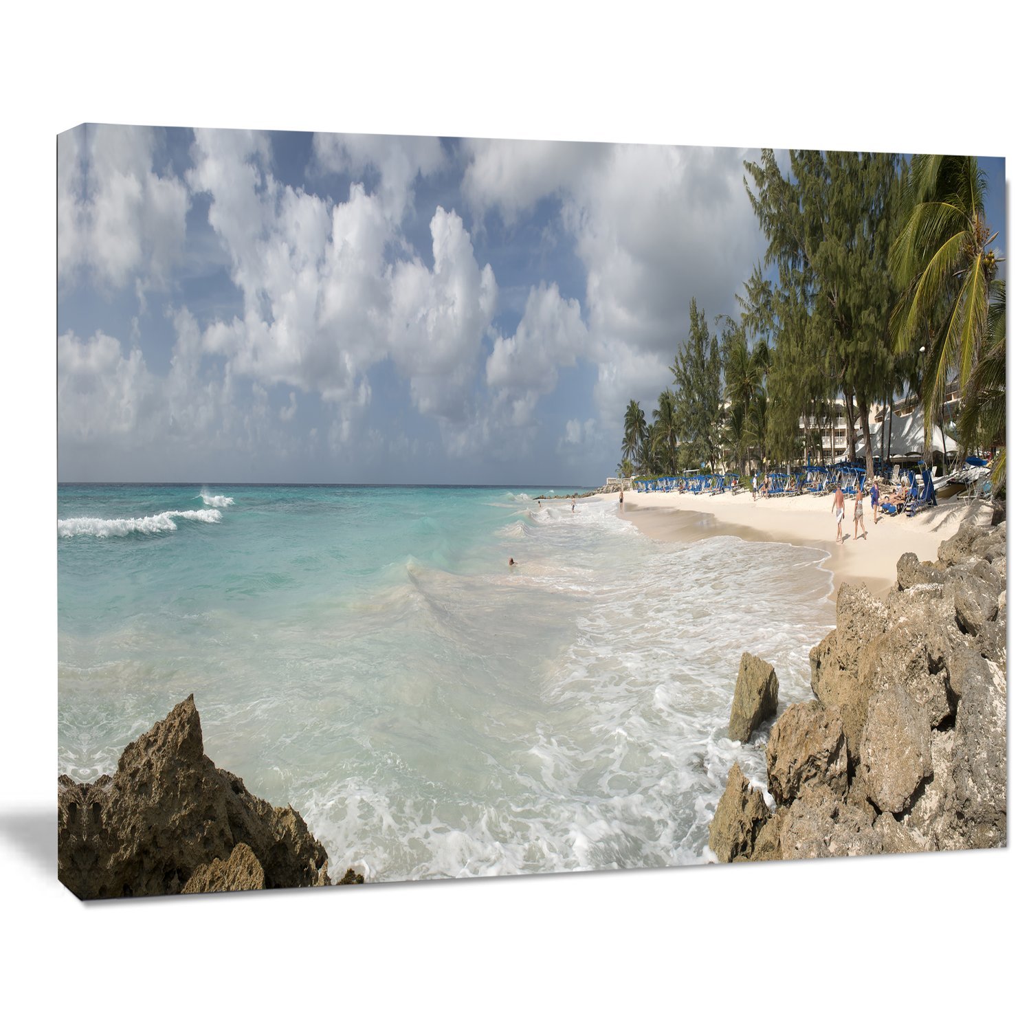 Barbados Island White Seashore Modern Seascape Canvas Art Print - Tropical Beach Wall Decor for Living Room, Bedroom & Office