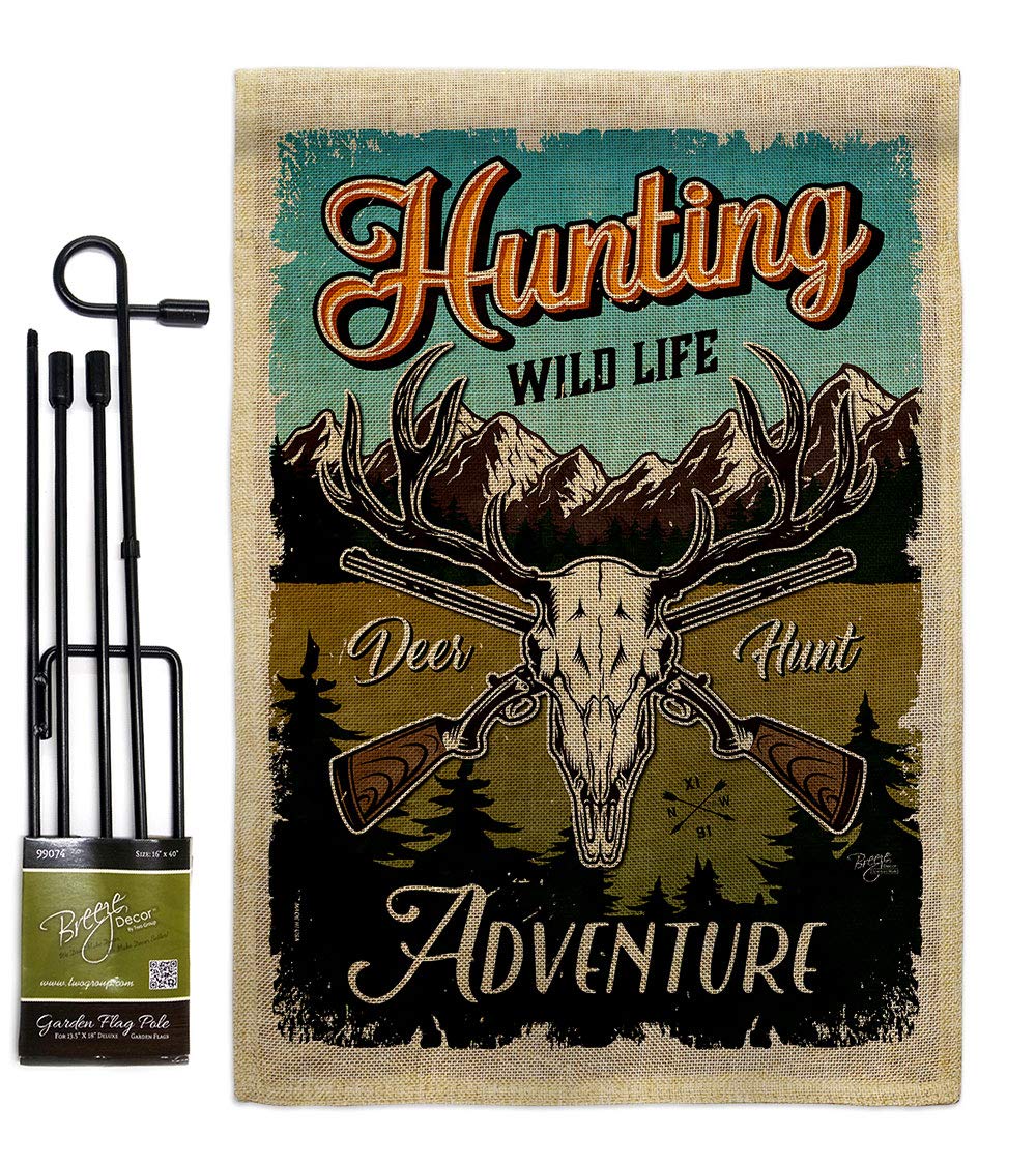 Wildlife Adventure Burlap Garden Flag Set - Double-Sided Deer Bear Wolf Design with Stand | Outdoor Farm Animal Decor for Yard, Patio & Garden | Made in USA | Perfect for Nature Lovers & Country Home Decor