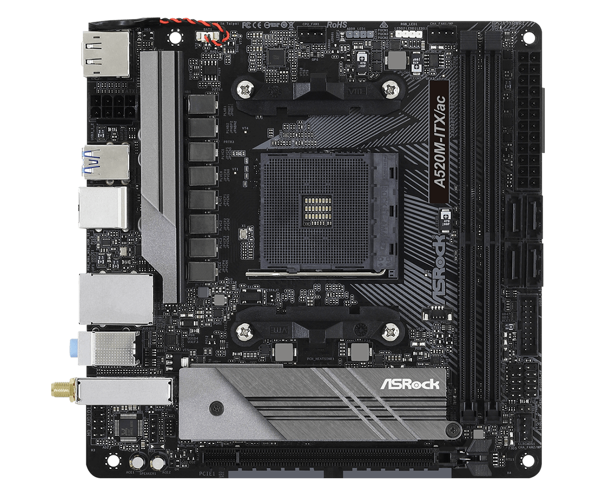 ASRock A520M ITX/ac AMD AM4 DDR4 Mini ITX WiFi Motherboard - Compact Gaming & Home Theater PC Builds for Small Spaces