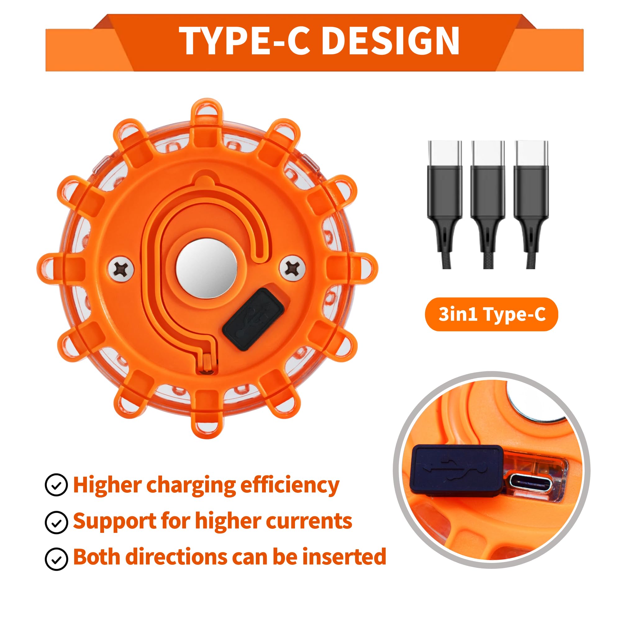 USB Rechargeable LED Road Flares 6-Pack - Emergency Roadside Safety Kit with 9 Flash Modes, Magnetic Base & Hook | Lithium Battery Powered Warning Beacon for Cars, Trucks & Motorcycles | Includes Free Gloves (Perfect for Nighttime Breakdowns & Hazard Signaling)