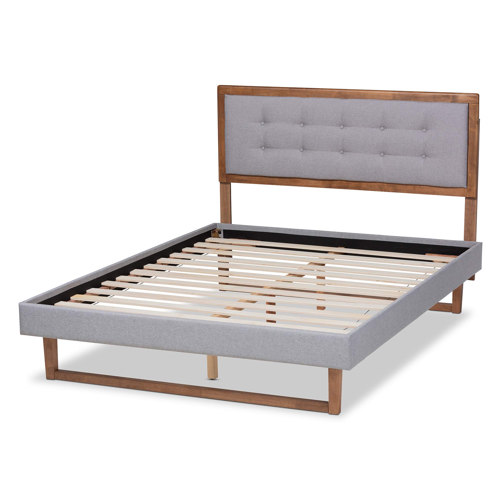 Baxton Studio King Size Platform Bed Frame - Light Grey/Ash Walnut Finish - Modern Minimalist Bedroom Furniture for Master Bedroom or Guest Room