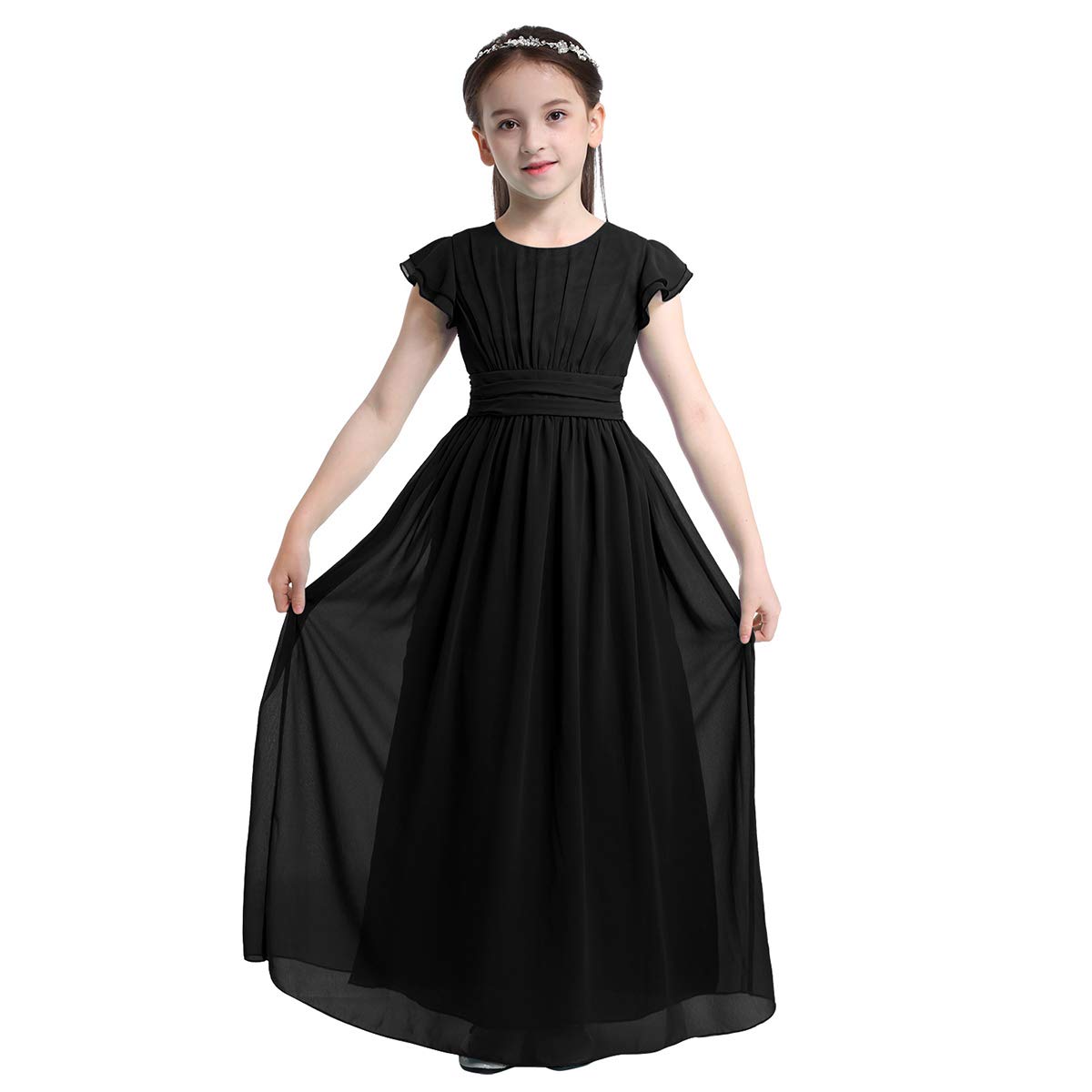 Flower Girl Dresses with Flutter Sleeves & Ruffles - Elegant Bridesmaid Prom Gowns for Weddings, Formal Parties & Special Occasions | Perfect for Flower Girls, Pageants & First Communion