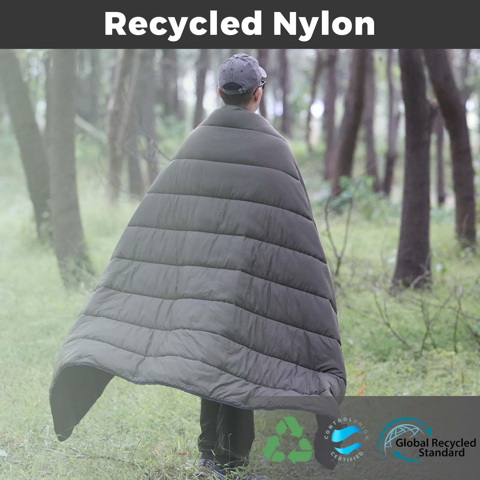 OneWind Recycled Nylon Camping Blanket with Dupont Sorona Fill - Warm, Puffy & Windproof Outdoor Quilt for Hiking, Backpacking, Beach - Perfect for Picnics, Campfires and Cold Weather Adventures