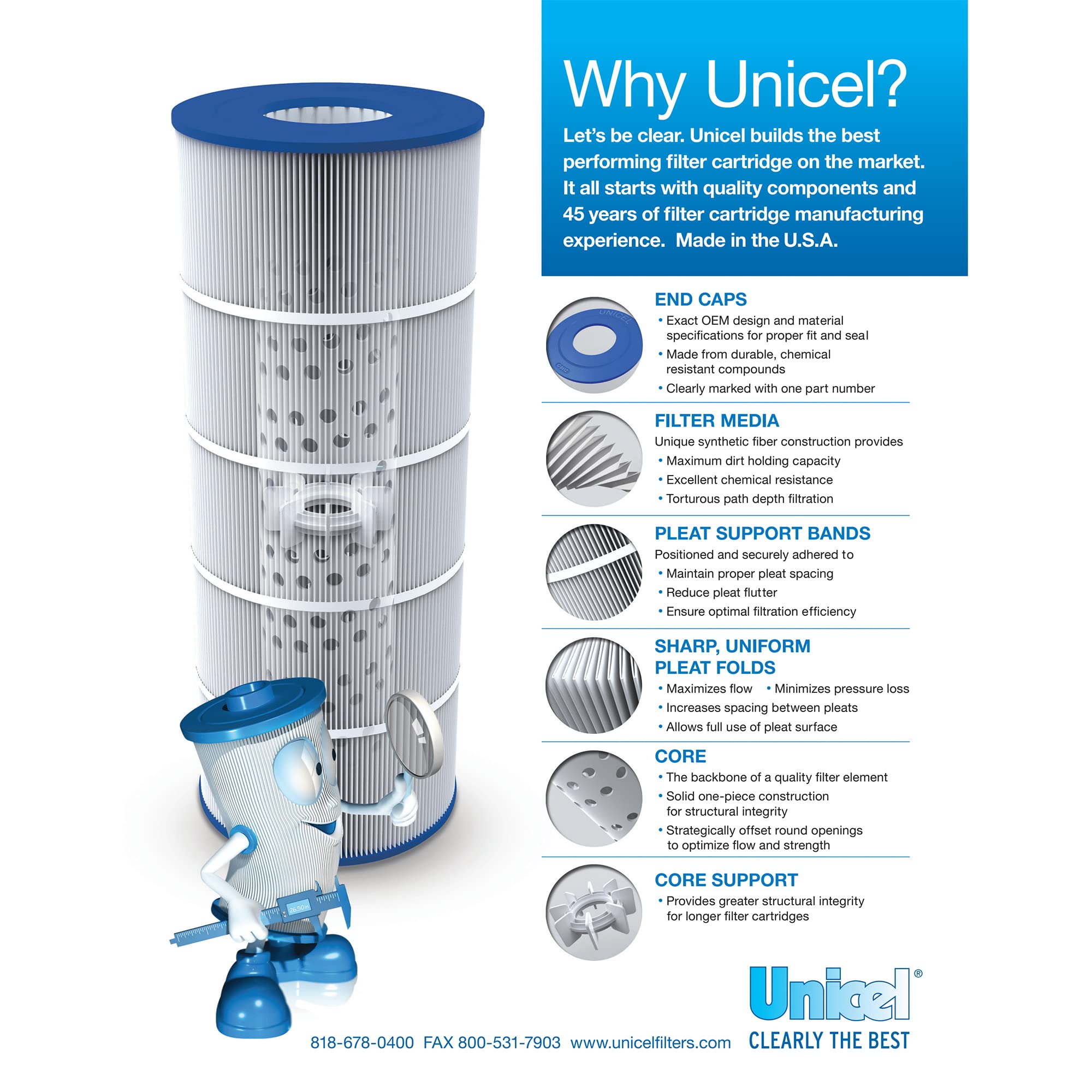 Unicel C-7490 Replacement Pool Filter Cartridge 137 Sq Ft - 176 Pleats, Compatible with Hayward Pool Cleaners (4 Pack) - Perfect for Inground & Above Ground Swimming Pool Maintenance