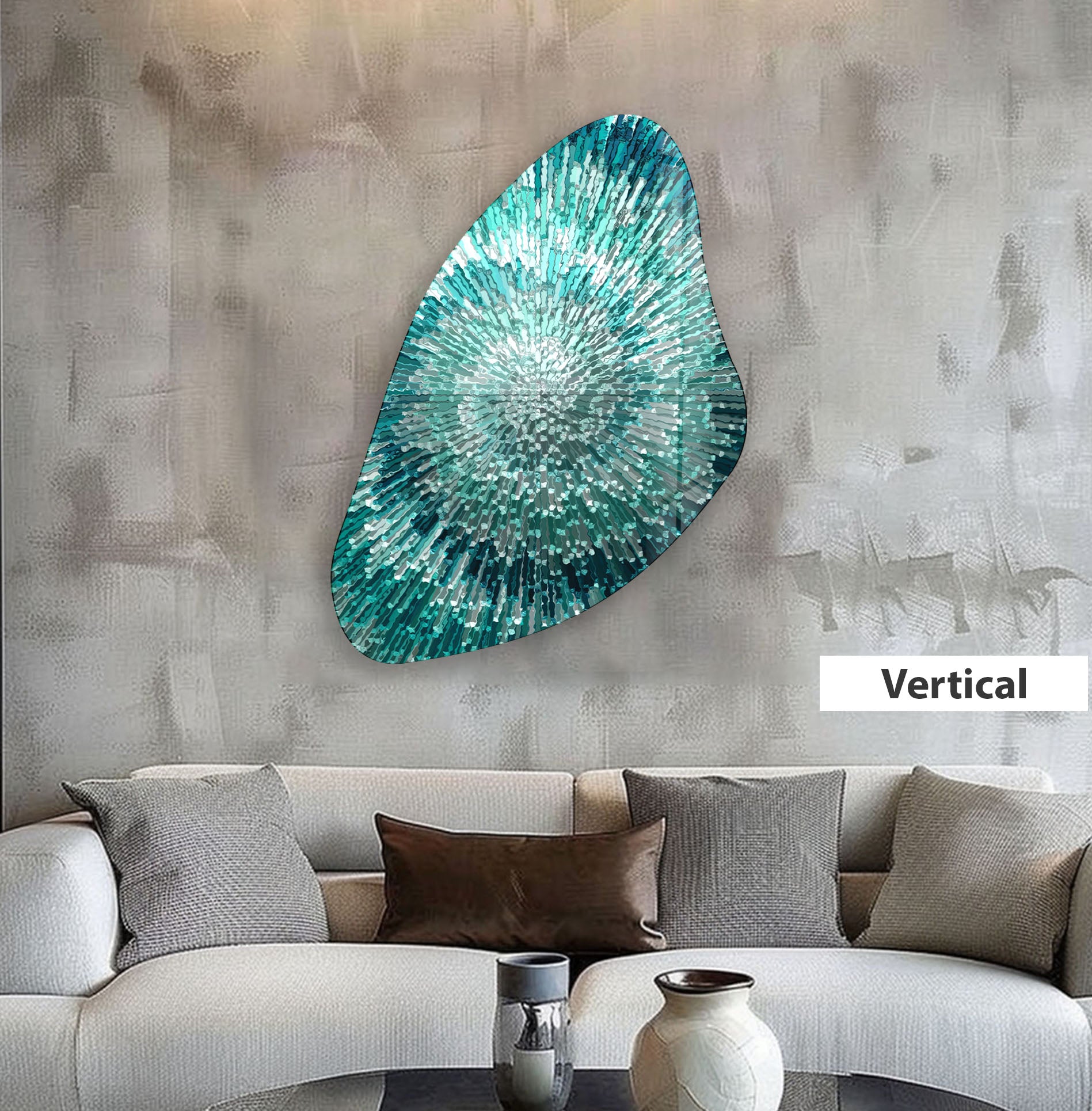 Abstract Turquoise Aesthetic Glass Wall Art - Modern Home Decor for Living Room, Bedroom & Office - Handmade Blue Ocean Inspired Glass Panel for Unique Wall Design