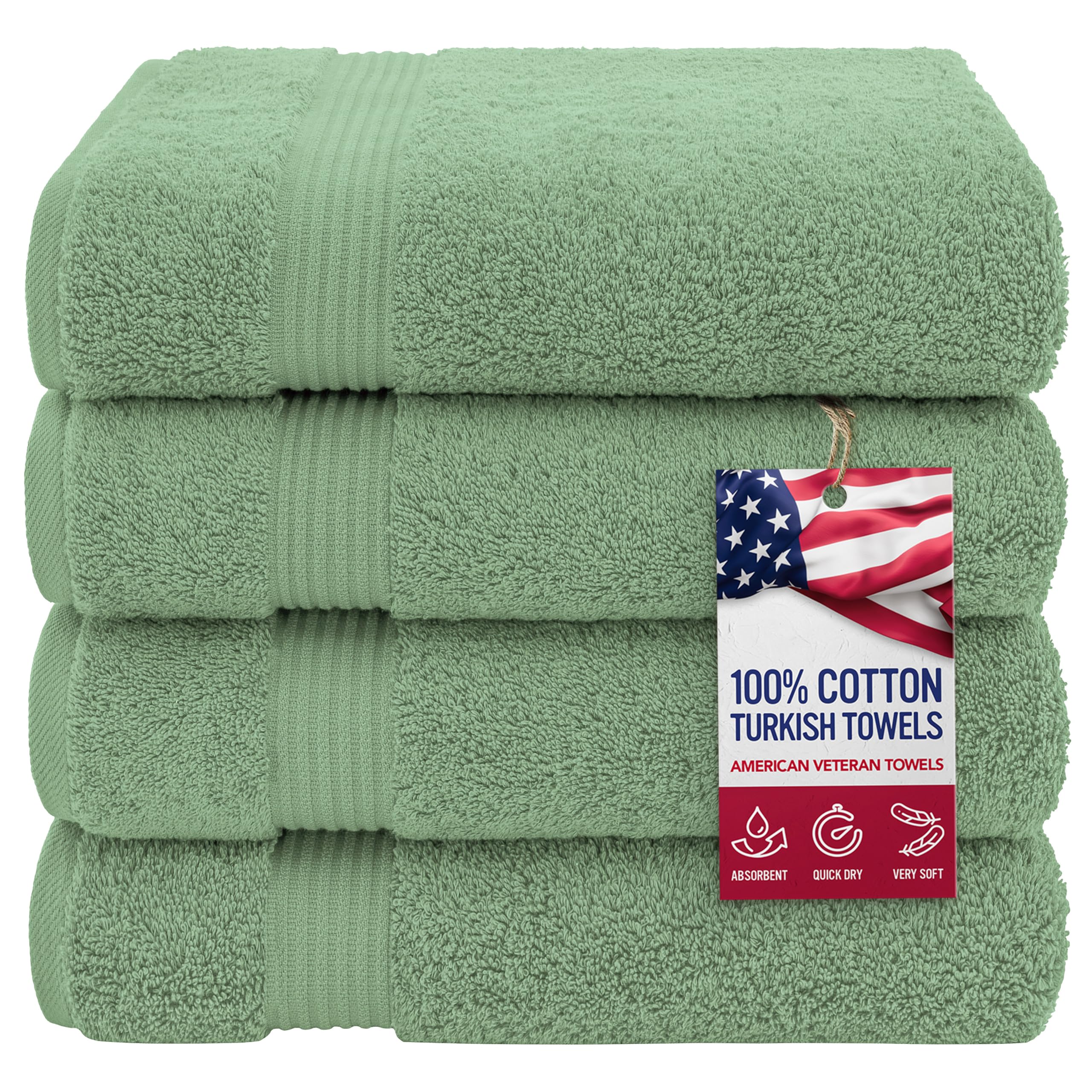 Premium 100% Cotton Turkish Bath Towels Set of 4 - Extra Large 27x54 Inch, Ultra Soft & Absorbent, Sage Green - Perfect for Spa, Bathroom, Beach & Gym Use